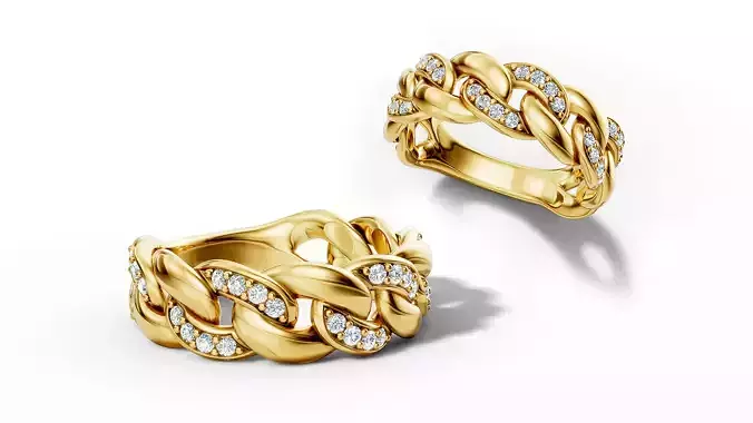 Diamond Cuban Chain Link Ring Halfway 7mm Links Ring