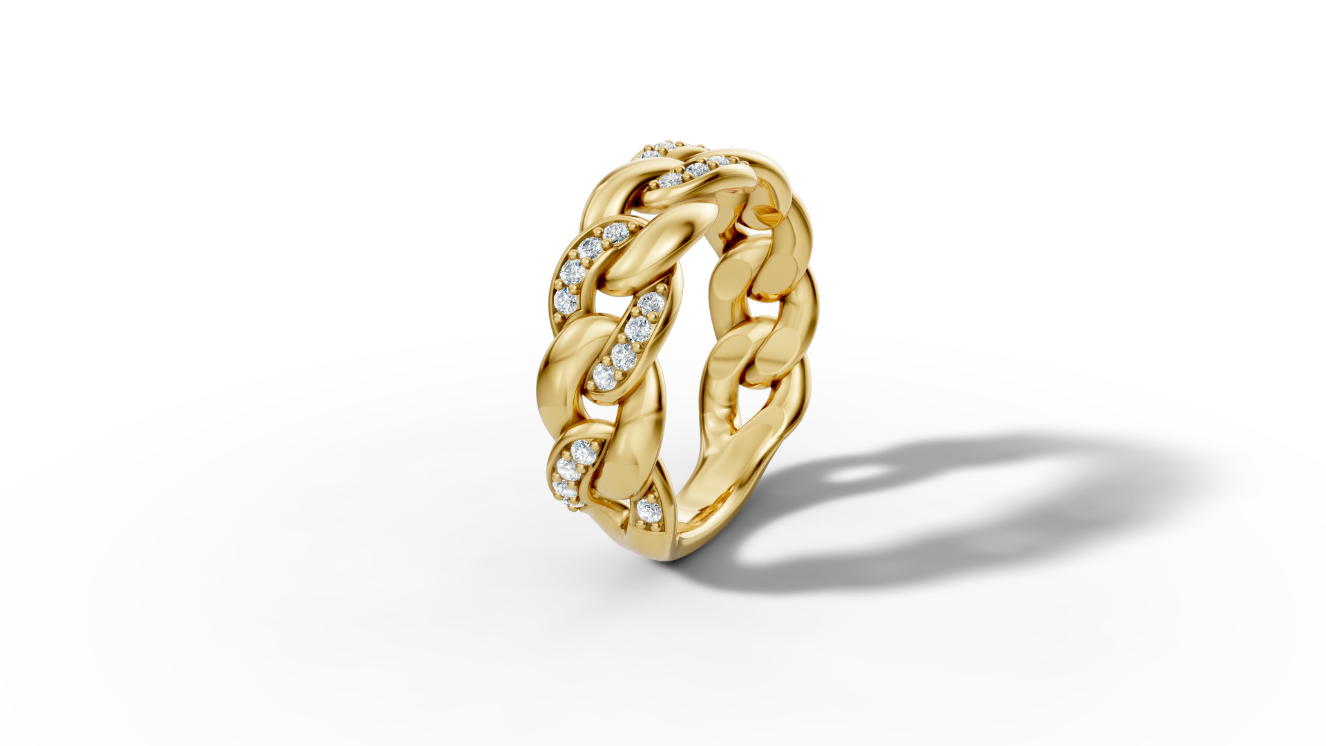 Diamond Cuban Chain Link Ring Halfway 7mm Links Ring 3D print model_24