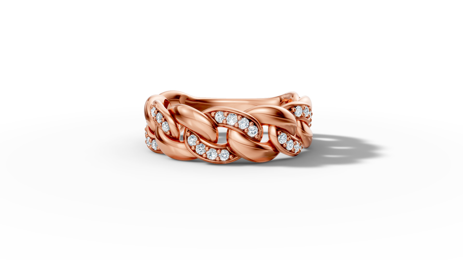 Diamond Cuban Chain Link Ring Halfway 7mm Links Ring 3D print model_5