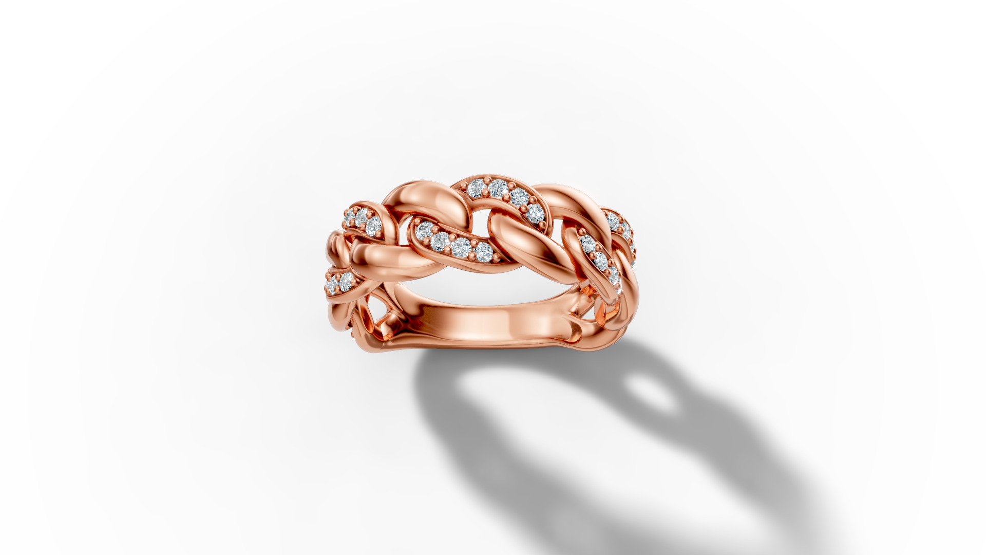 Diamond Cuban Chain Link Ring Halfway 7mm Links Ring 3D print model_32