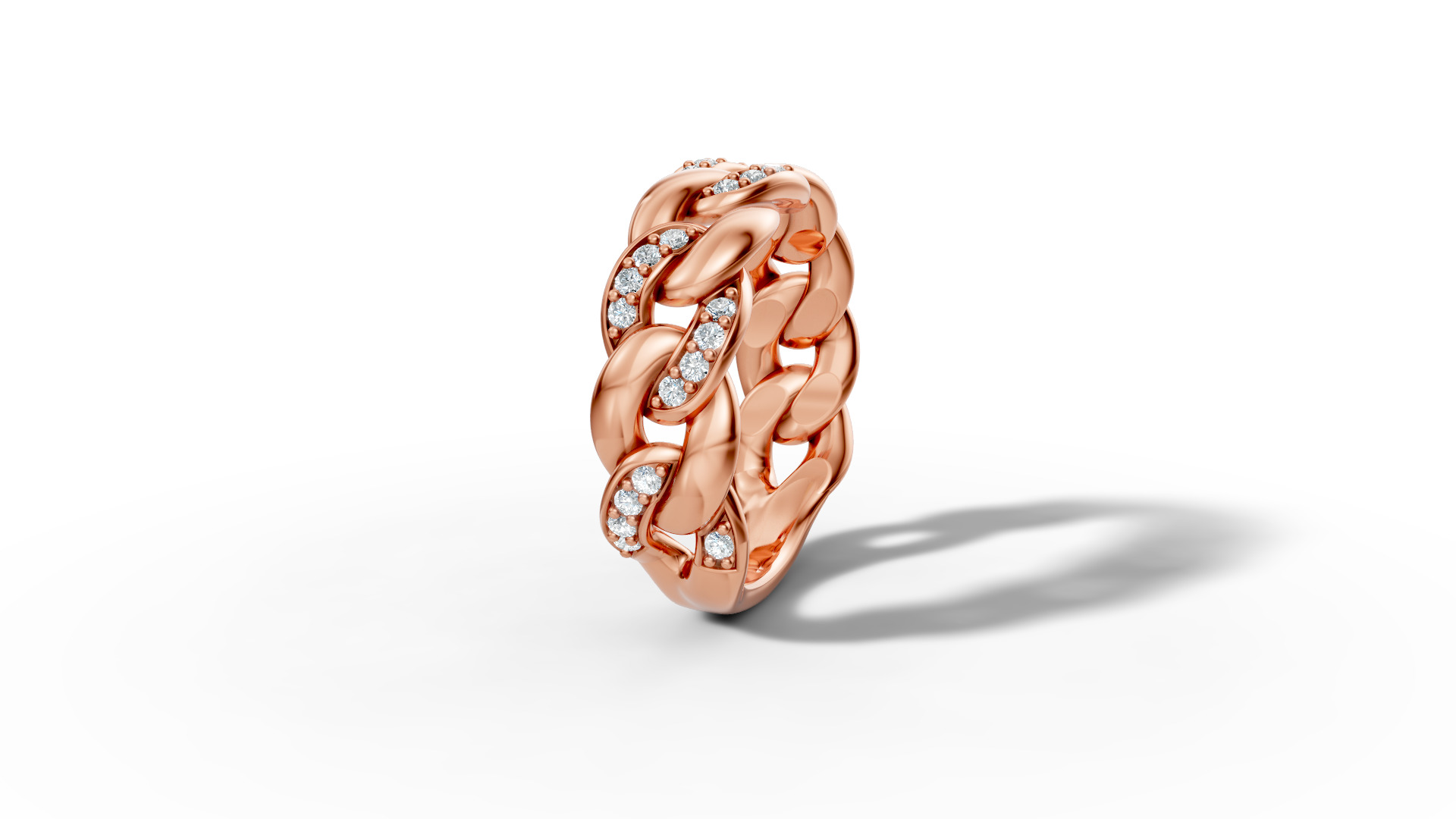 Diamond Cuban Chain Link Ring Halfway 7mm Links Ring 3D print model_26