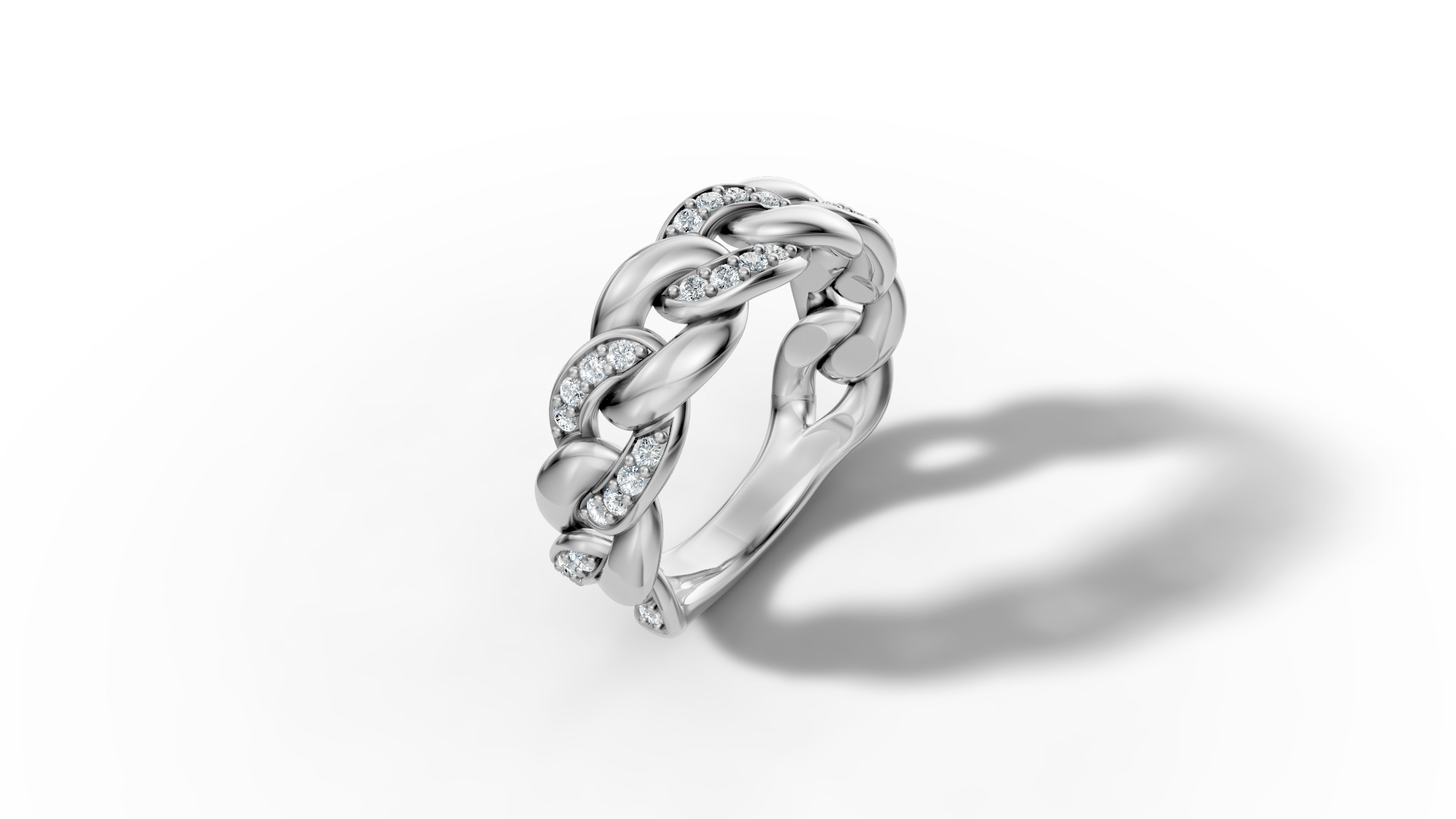 Diamond Cuban Chain Link Ring Halfway 7mm Links Ring 3D print model_31