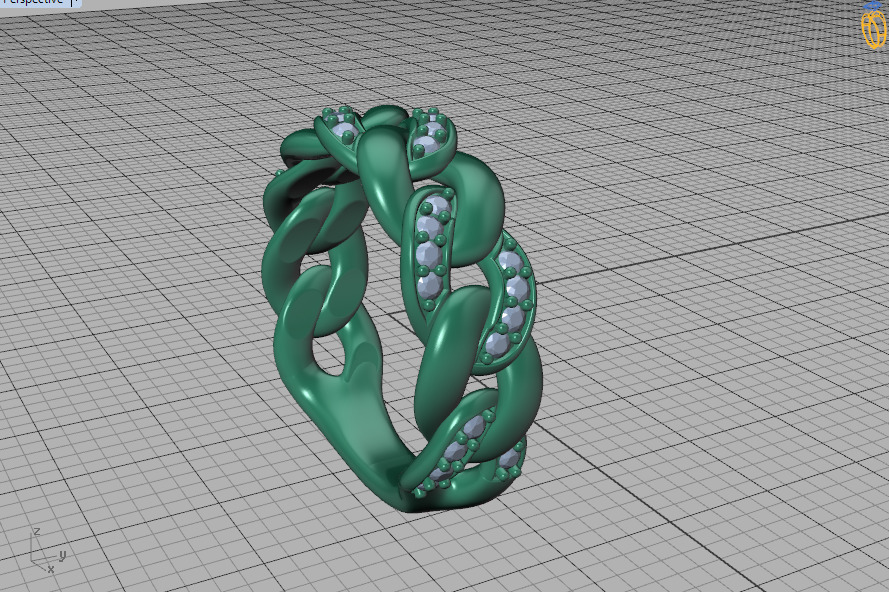 Diamond Cuban Chain Link Ring Halfway 7mm Links Ring 3D print model_52