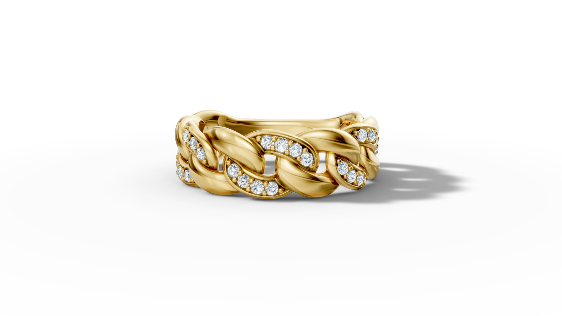 Diamond Cuban Chain Link Ring Halfway 7mm Links Ring 3D print model_6