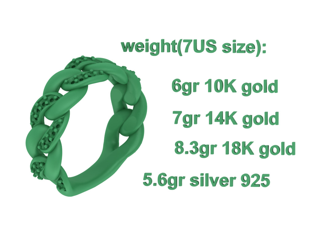 Diamond Cuban Chain Link Ring Halfway 7mm Links Ring 3D print model_10