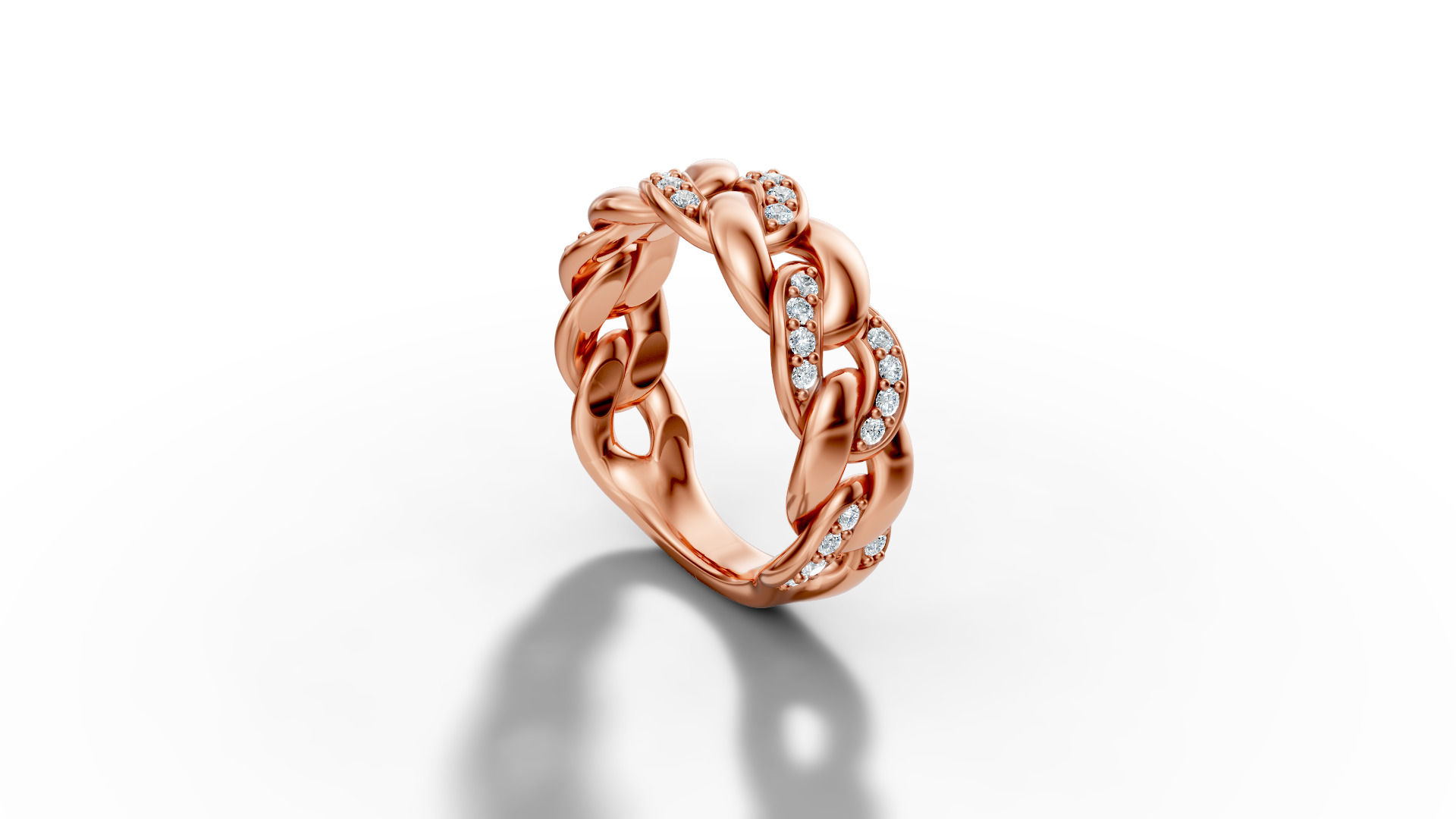 Diamond Cuban Chain Link Ring Halfway 7mm Links Ring 3D print model_35