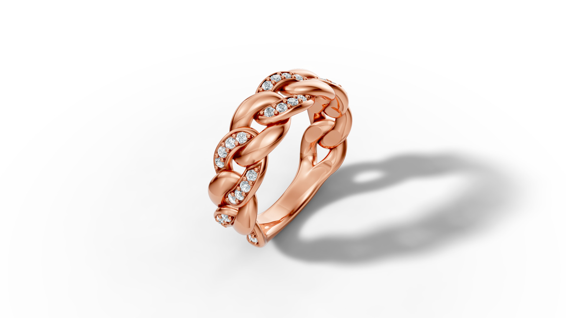 Diamond Cuban Chain Link Ring Halfway 7mm Links Ring 3D print model_29