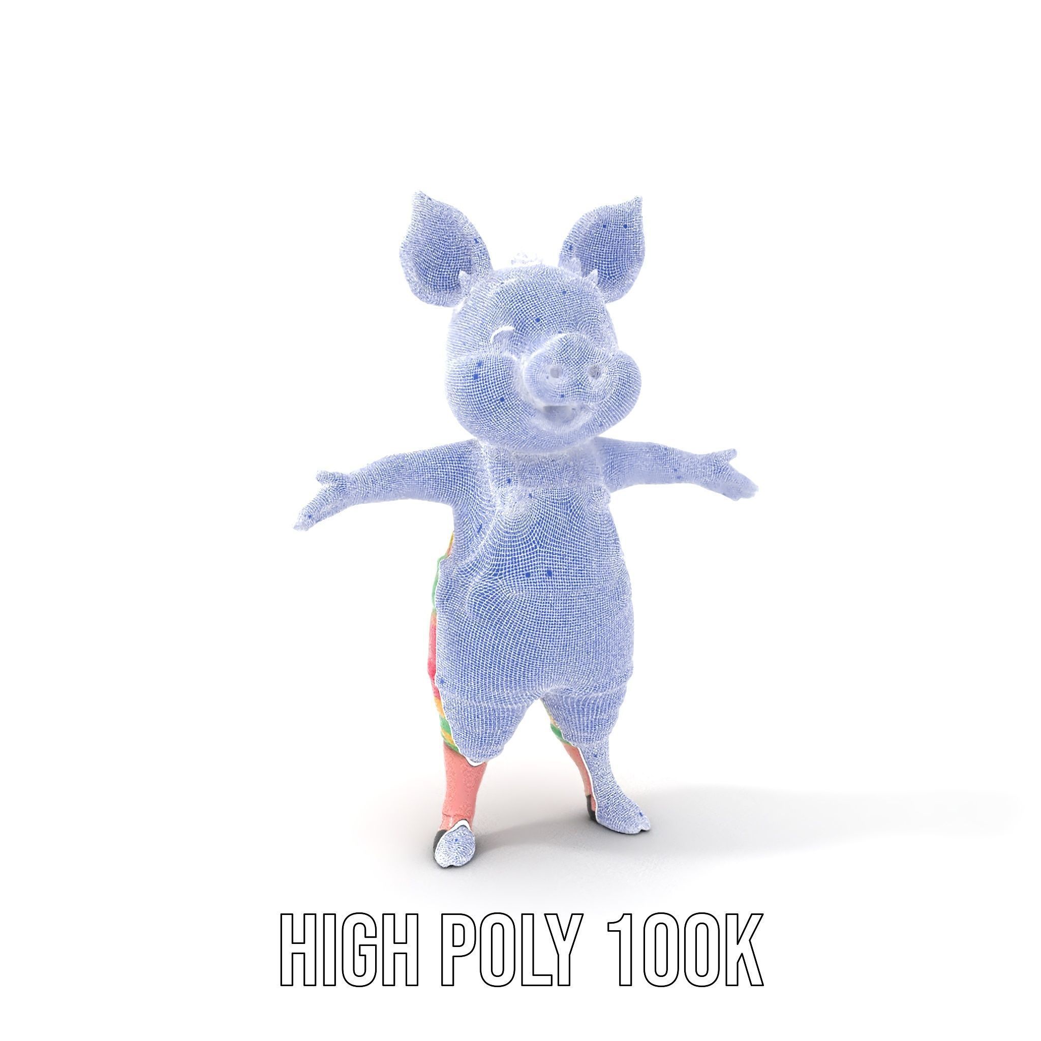 Colorful Striped Overall Piglet Character  Rigged and Animated Low-poly 3D model_5