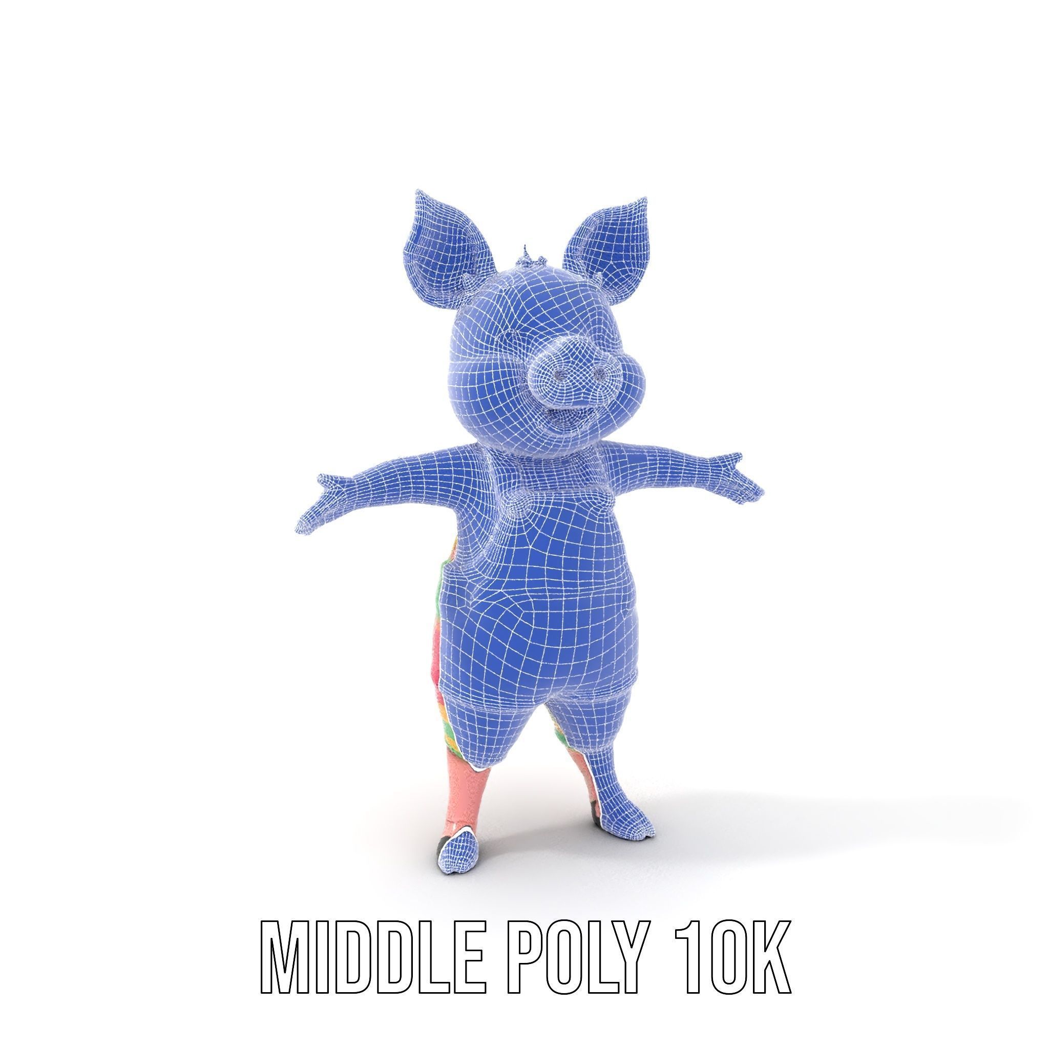 Colorful Striped Overall Piglet Character  Rigged and Animated Low-poly 3D model_24