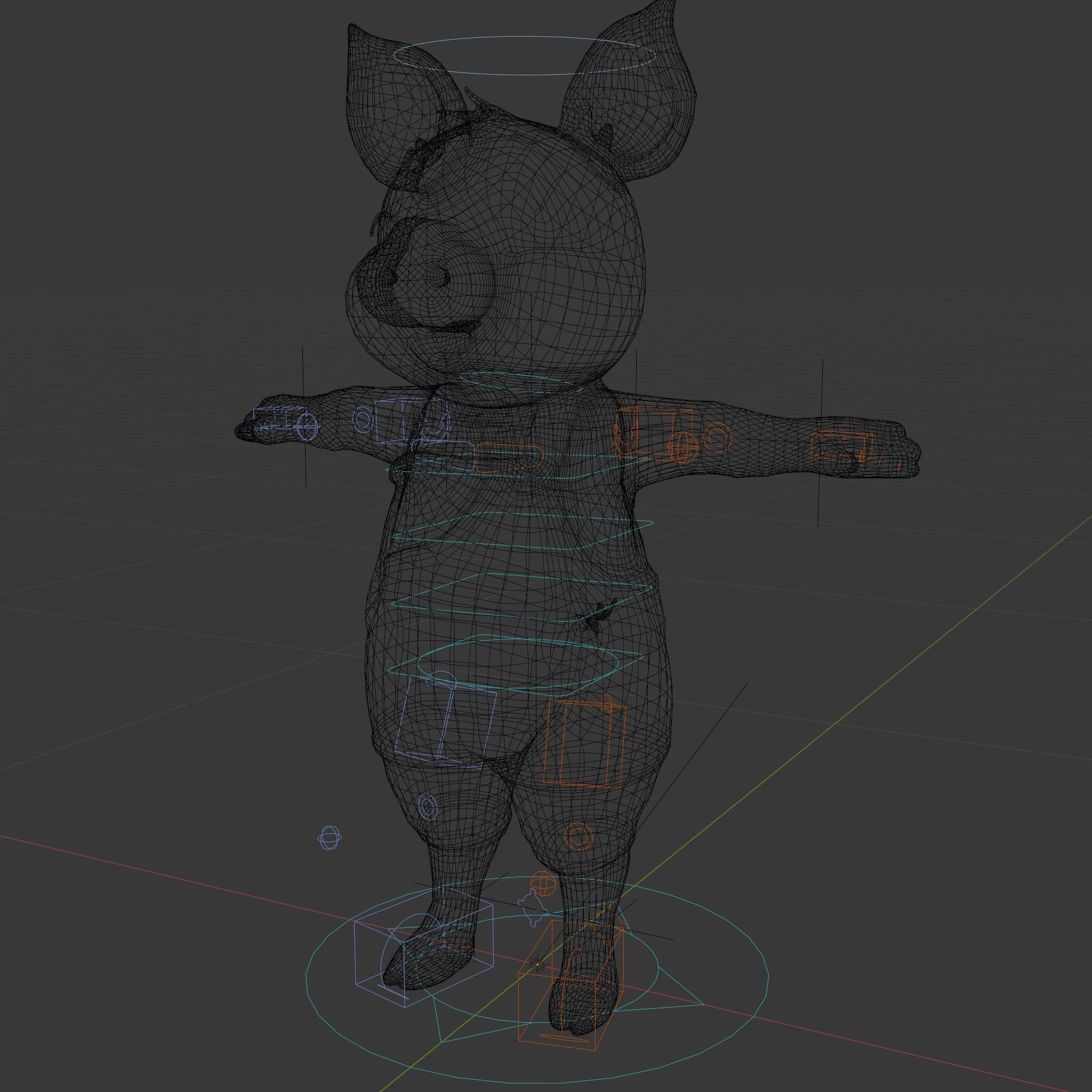 Colorful Striped Overall Piglet Character  Rigged and Animated Low-poly 3D model_6