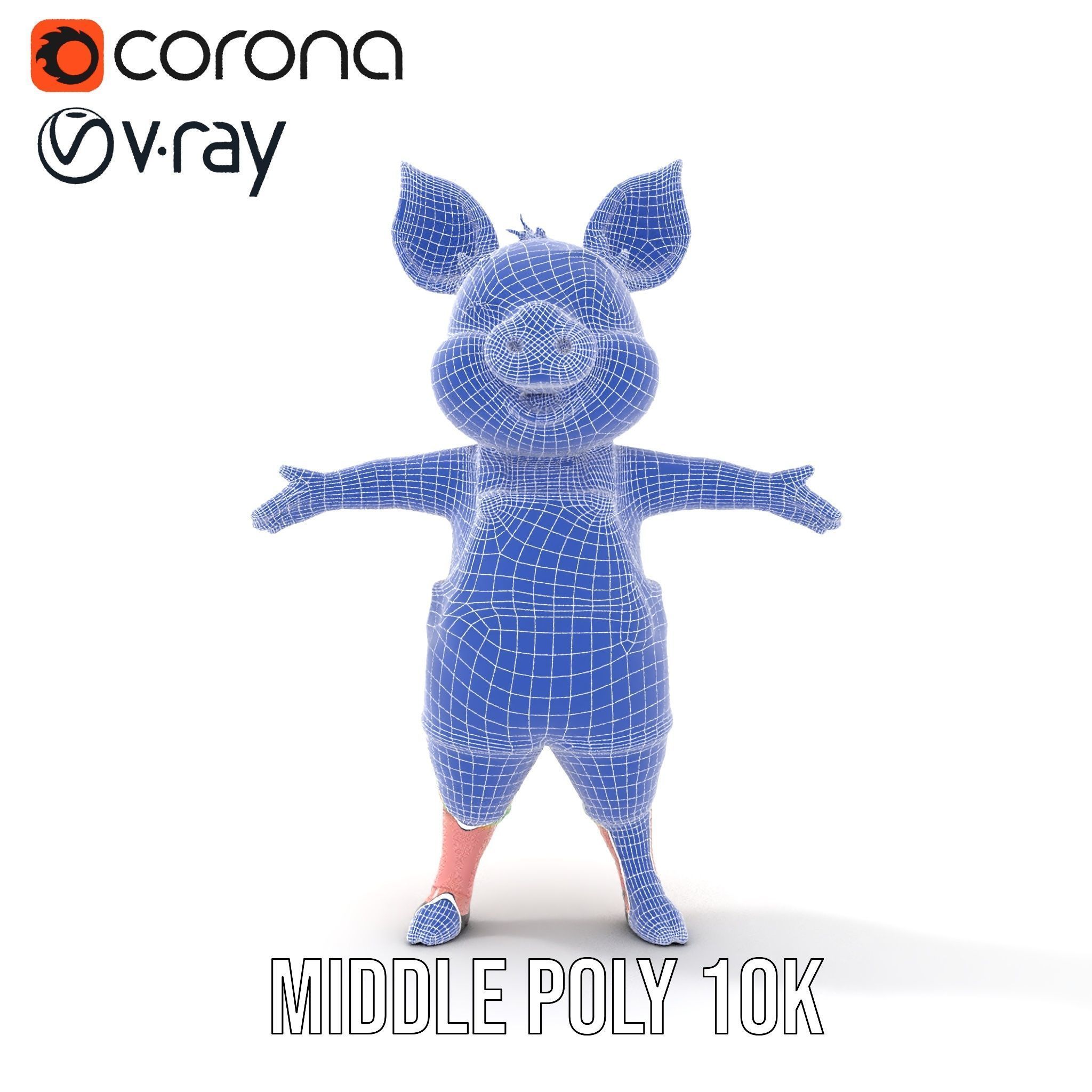 Colorful Striped Overall Piglet Character  Rigged and Animated Low-poly 3D model_33