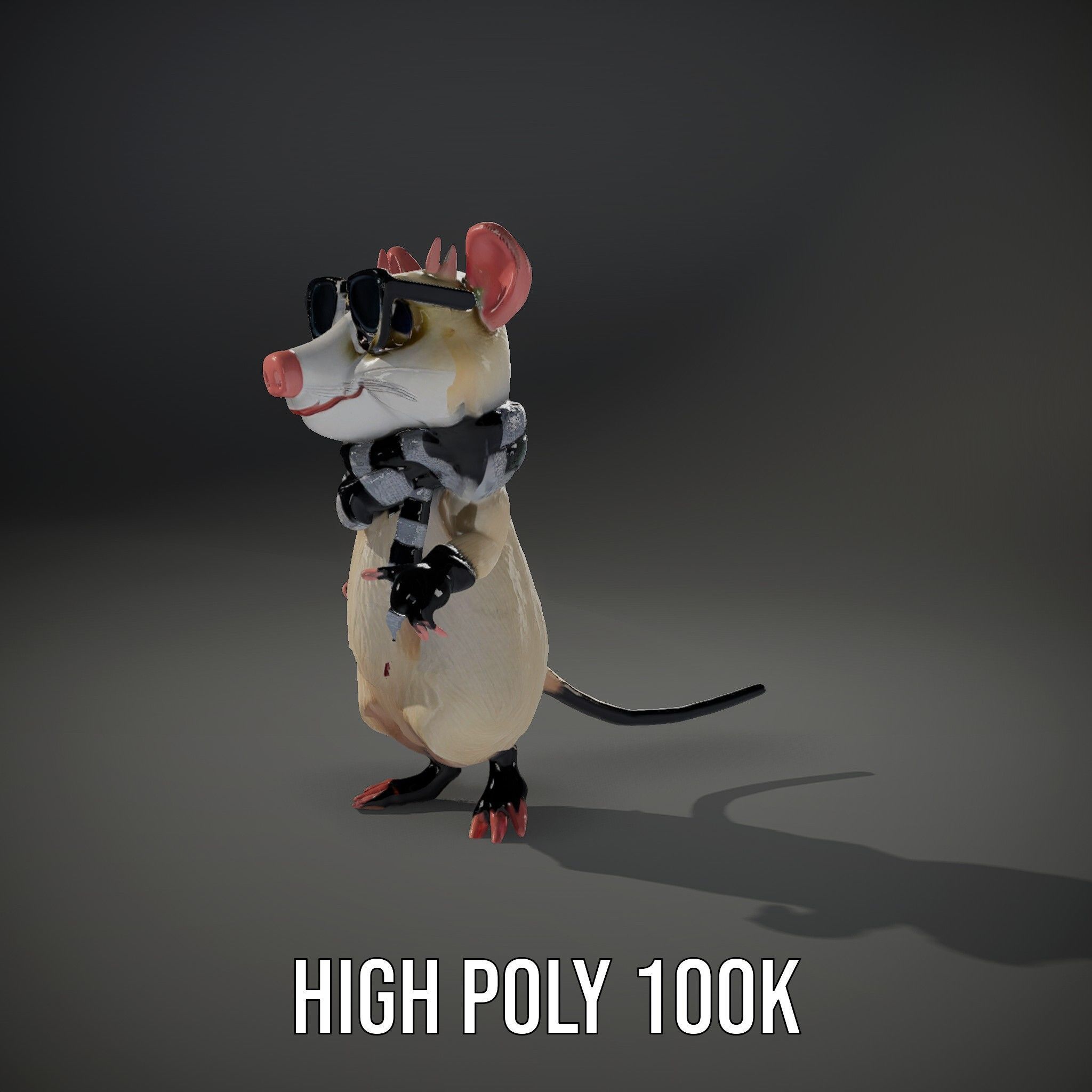 Cool Mouse Character  Rigged and Animated with Accessories Low-poly 3D model_24