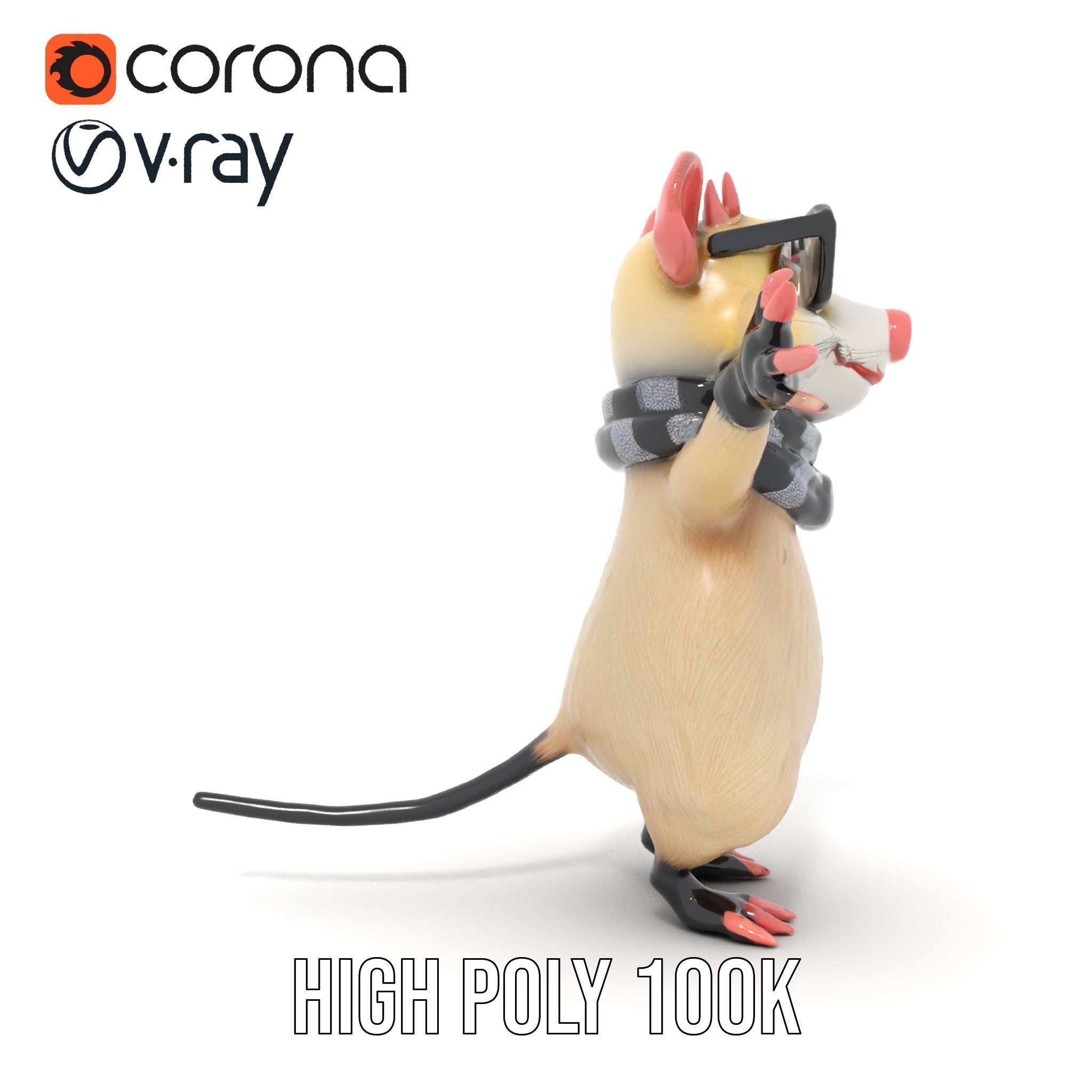 Cool Mouse Character  Rigged and Animated with Accessories Low-poly 3D model_30