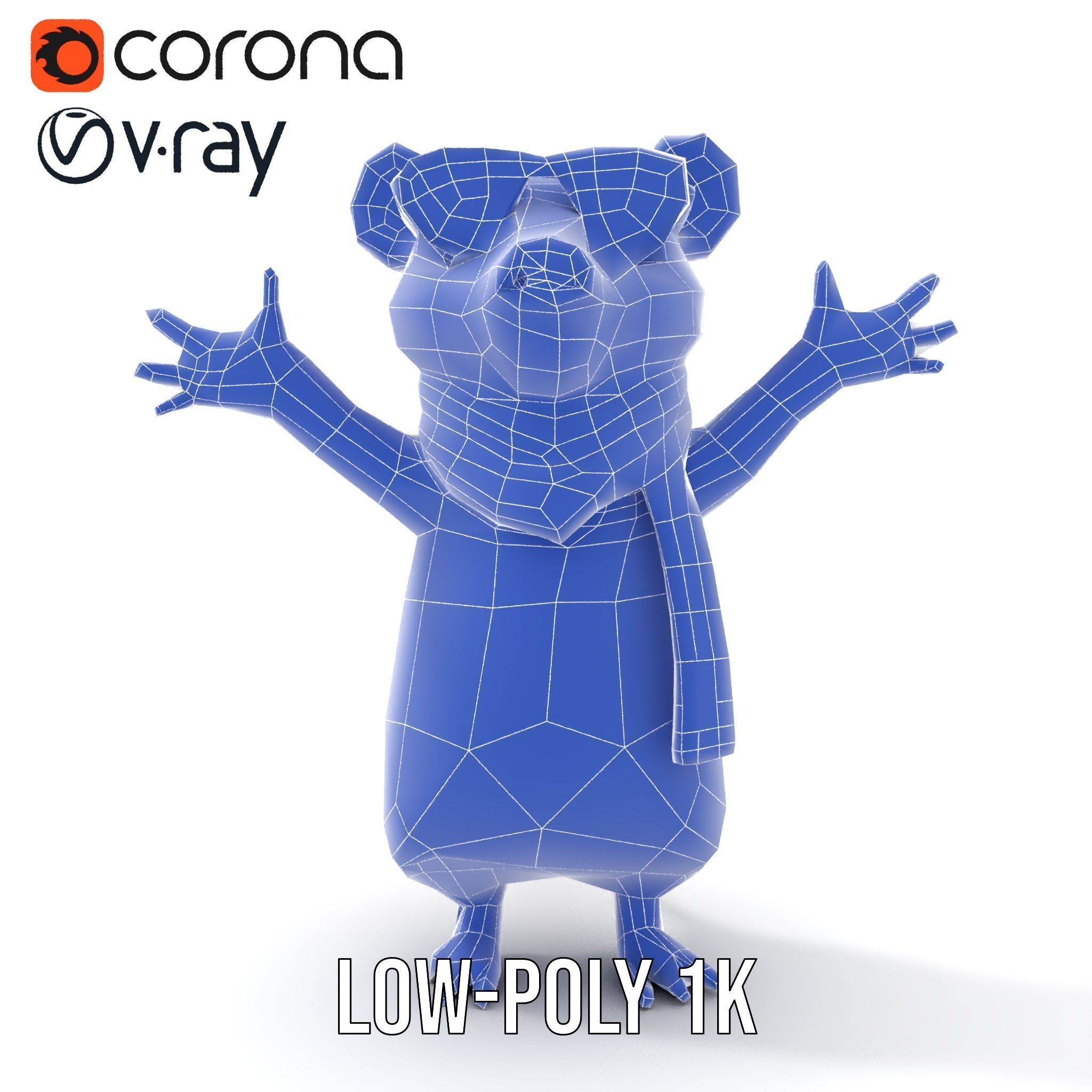 Cool Mouse Character  Rigged and Animated with Accessories Low-poly 3D model_23