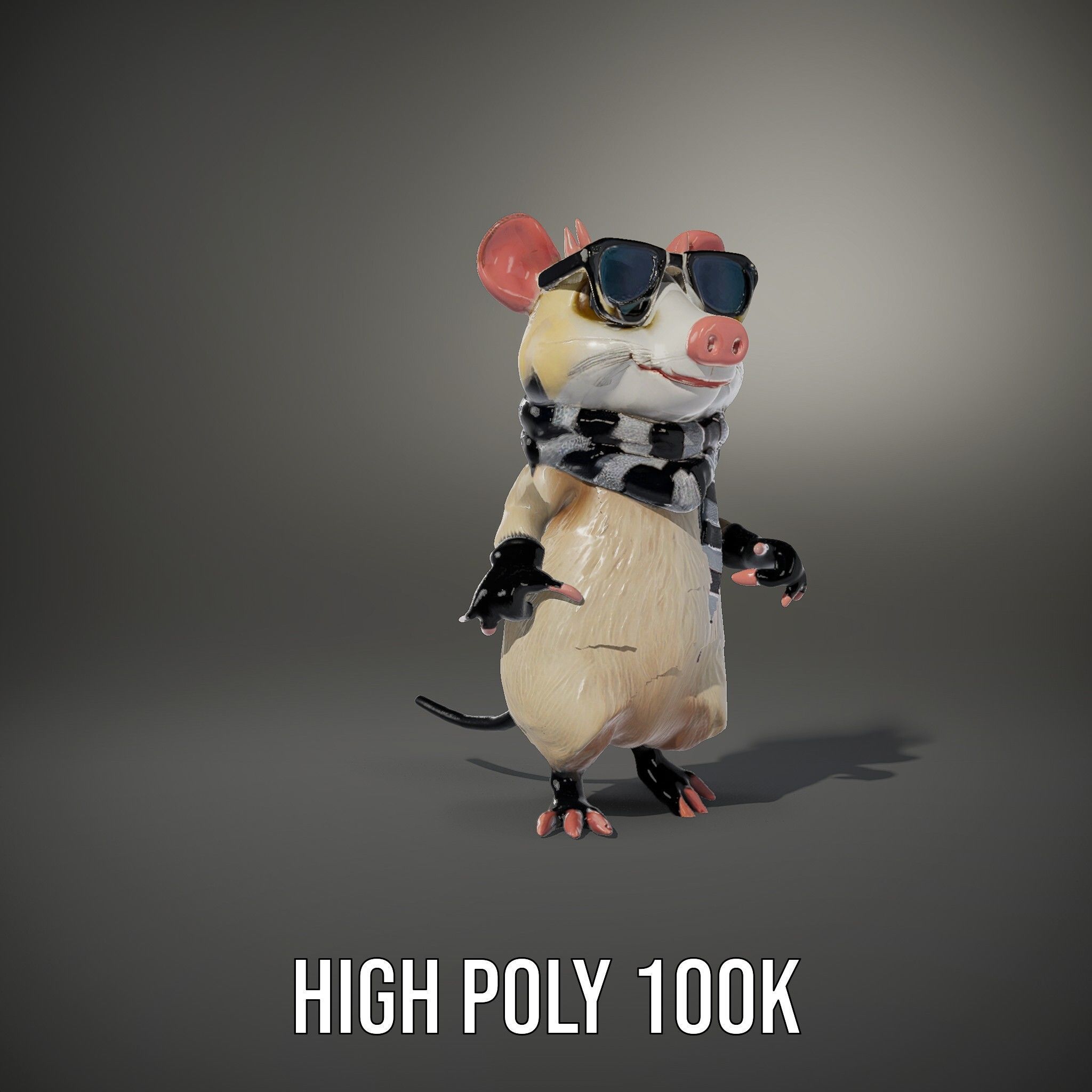 Cool Mouse Character  Rigged and Animated with Accessories Low-poly 3D model_16