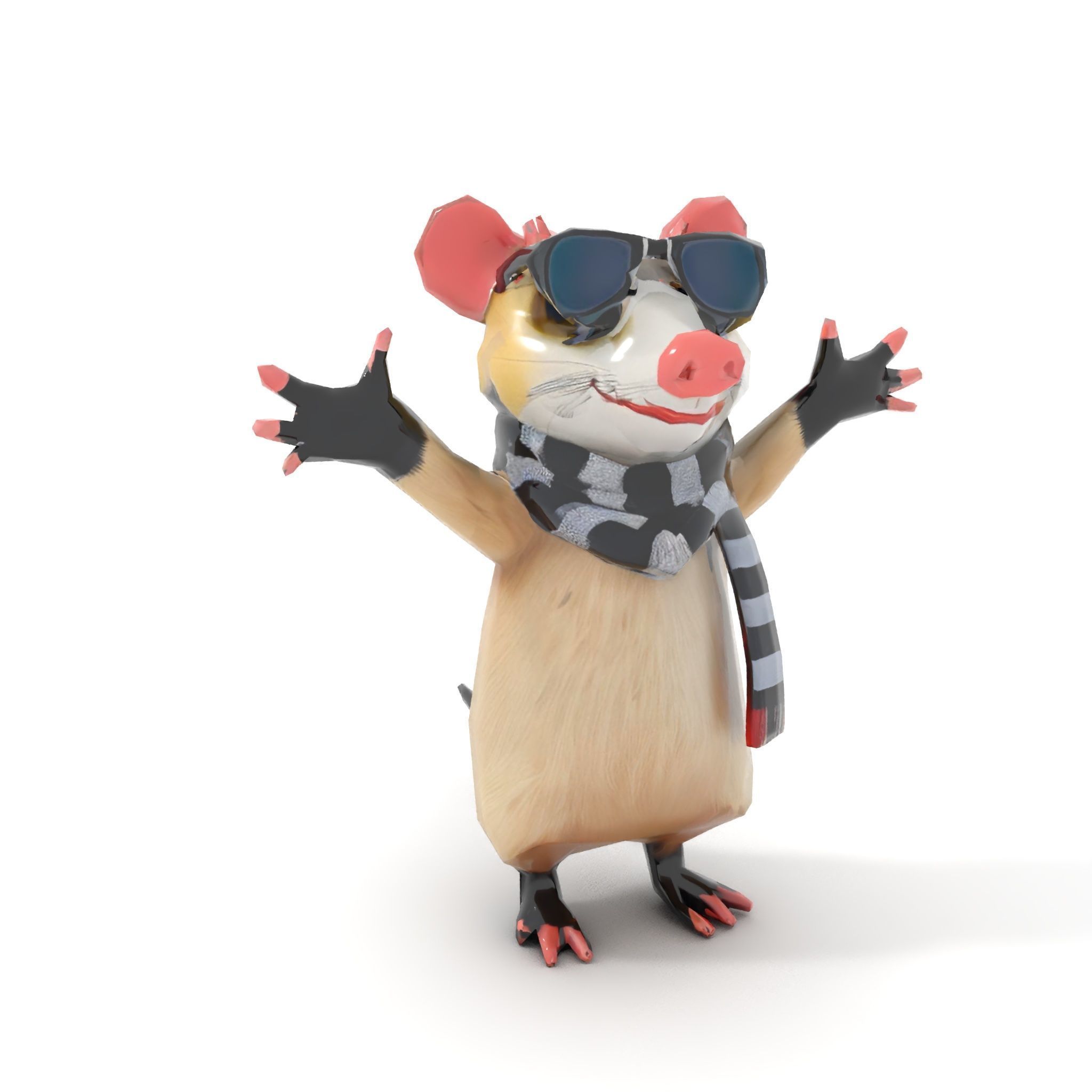 Cool Mouse Character  Rigged and Animated with Accessories Low-poly 3D model_20
