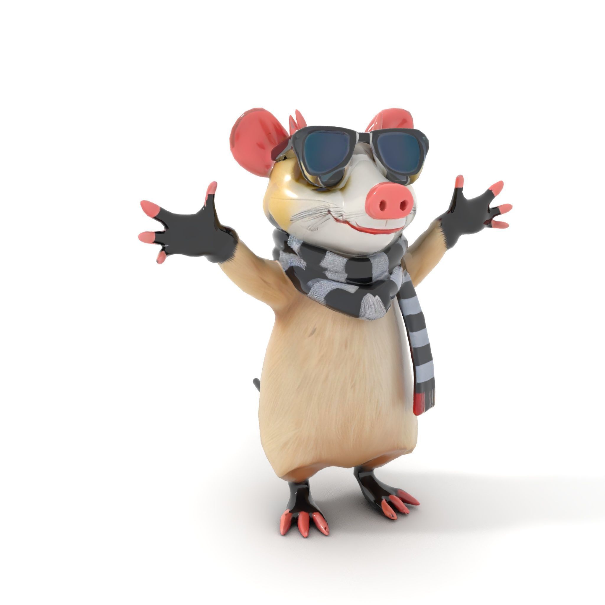 Cool Mouse Character  Rigged and Animated with Accessories Low-poly 3D model_11
