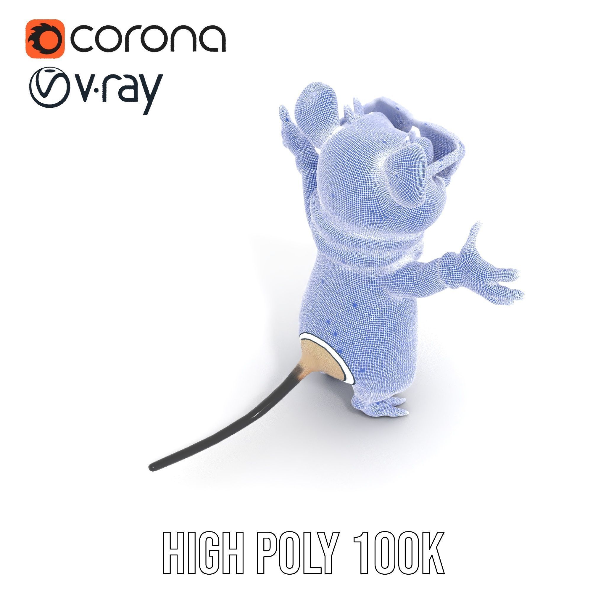 Cool Mouse Character  Rigged and Animated with Accessories Low-poly 3D model_34