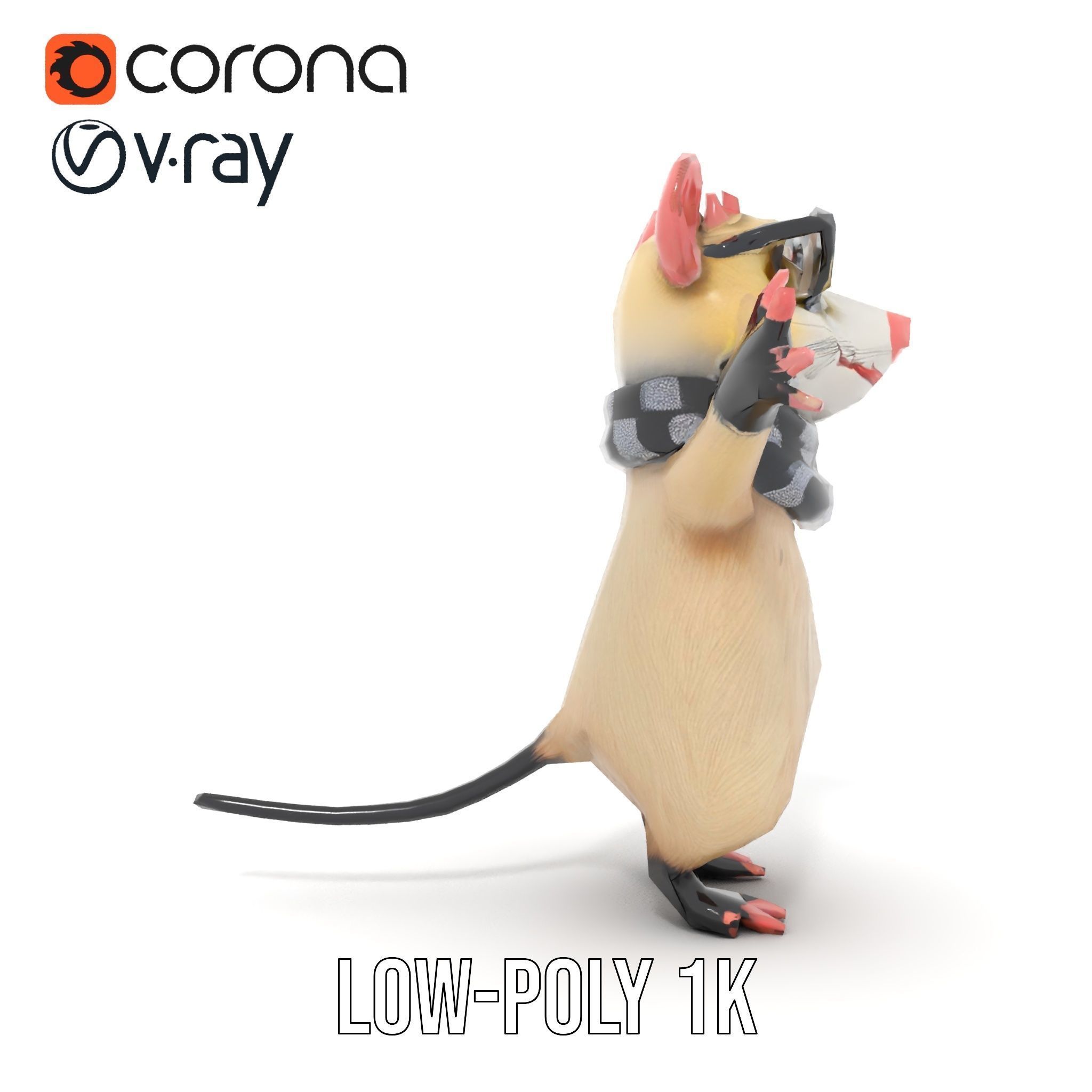 Cool Mouse Character  Rigged and Animated with Accessories Low-poly 3D model_18