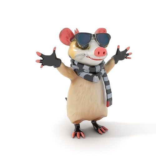 Cool Mouse Character  Rigged and Animated with Accessories Low-poly 3D model