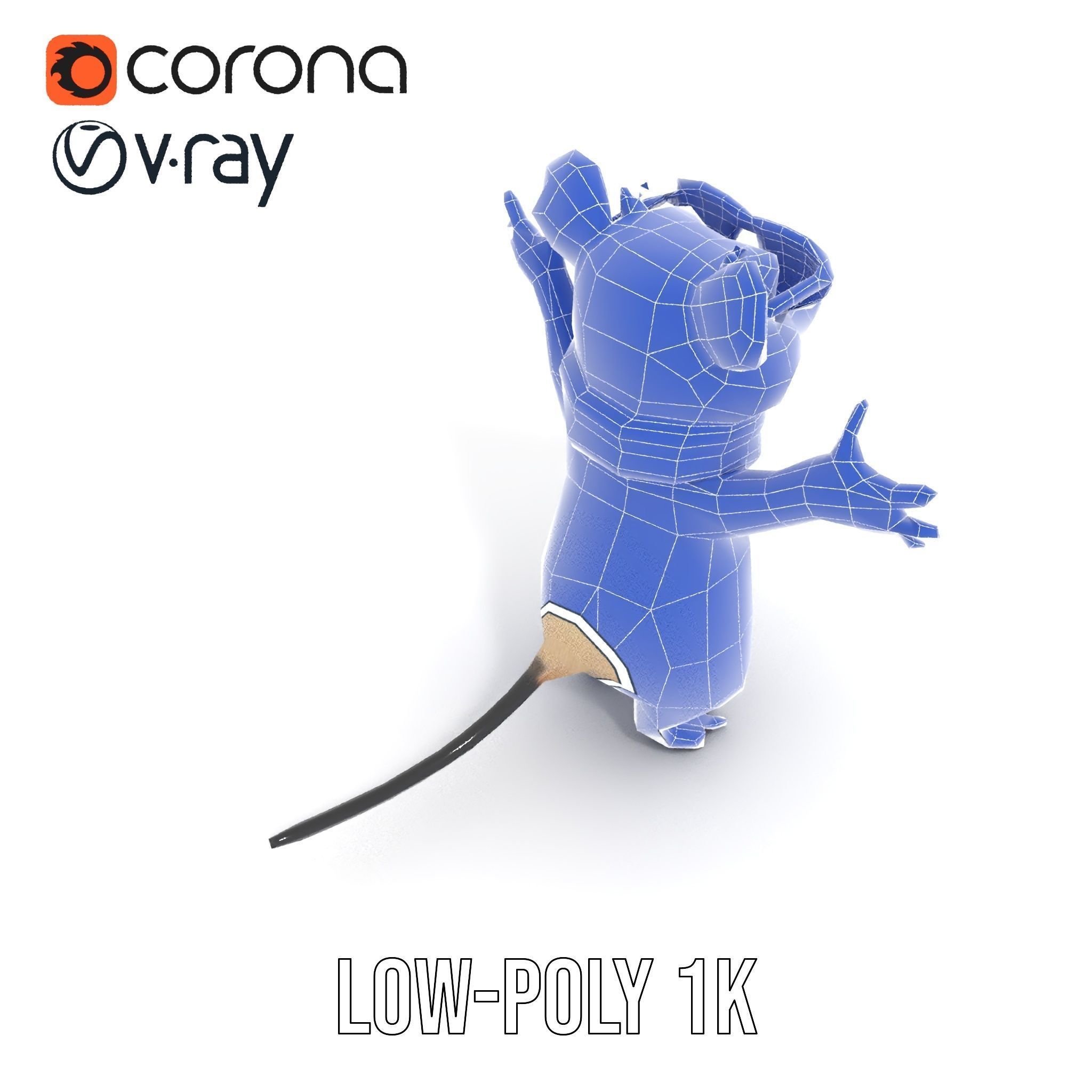 Cool Mouse Character  Rigged and Animated with Accessories Low-poly 3D model_29