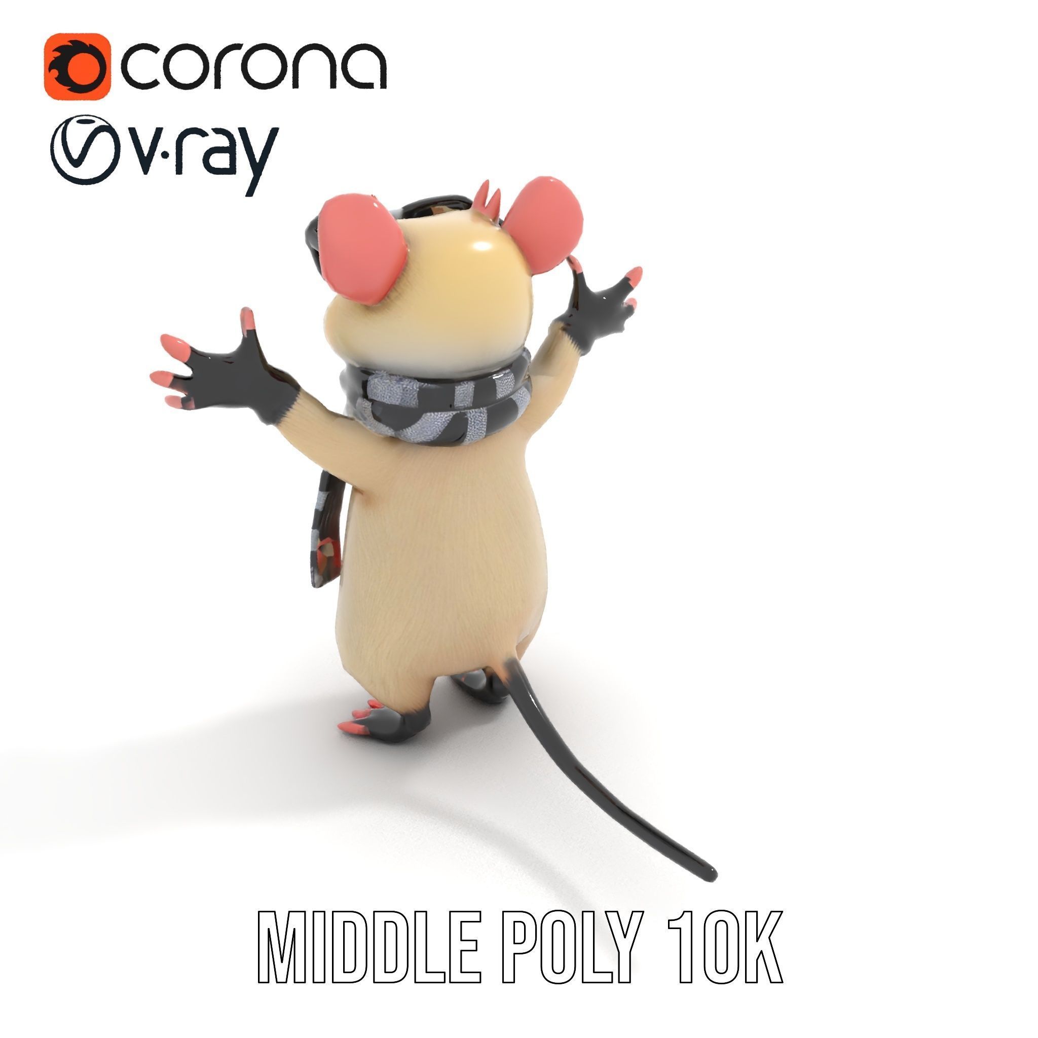 Cool Mouse Character  Rigged and Animated with Accessories Low-poly 3D model_25