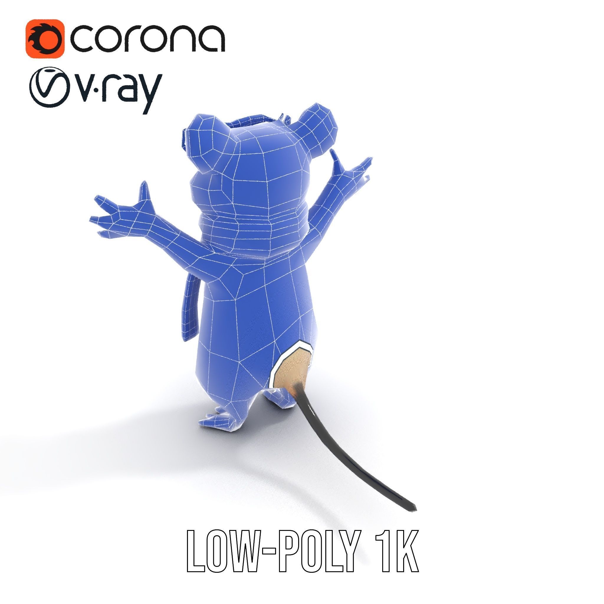 Cool Mouse Character  Rigged and Animated with Accessories Low-poly 3D model_12