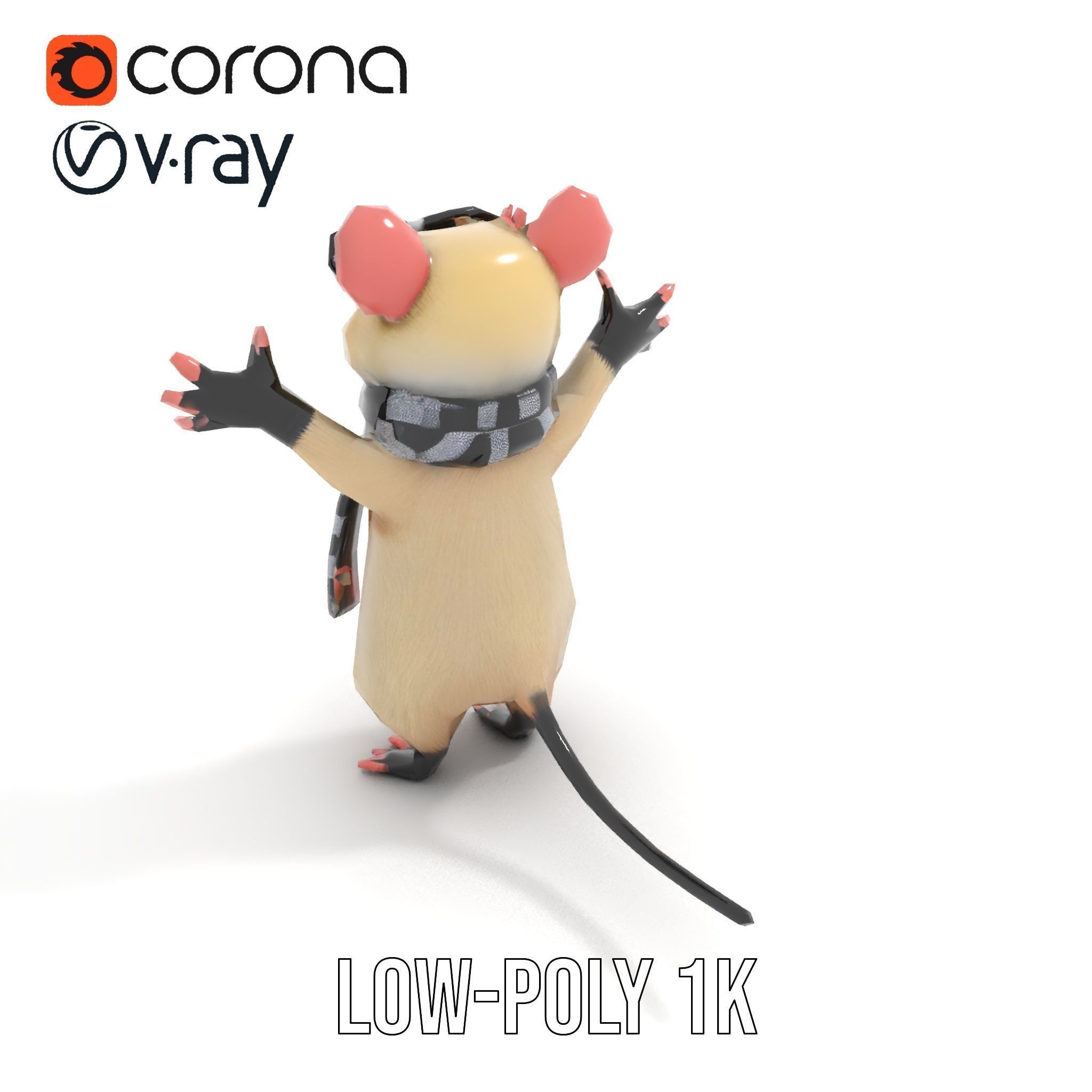 Cool Mouse Character  Rigged and Animated with Accessories Low-poly 3D model_15