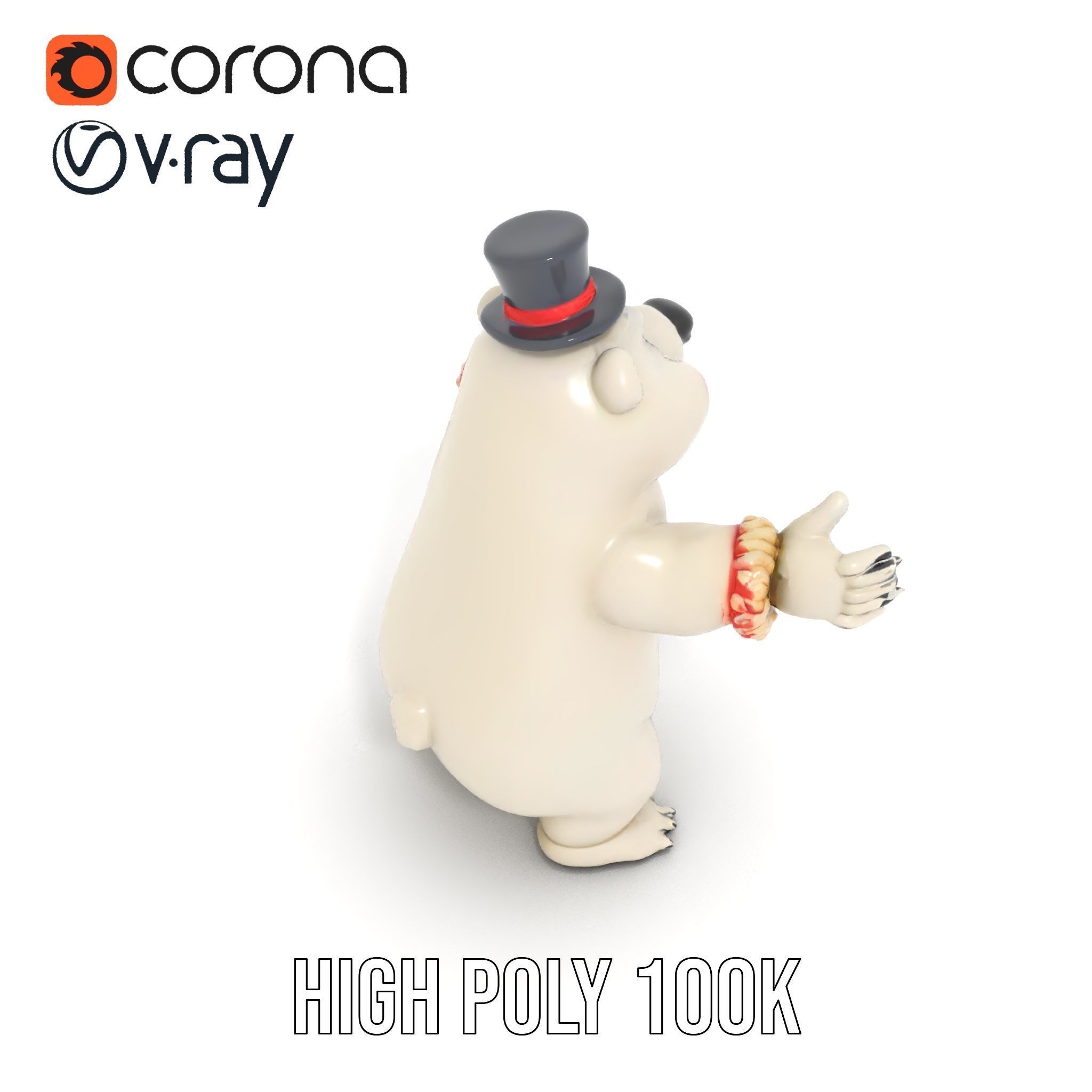 Dapper Polar Bear Model  Rigged and Animated Low-poly 3D model_10