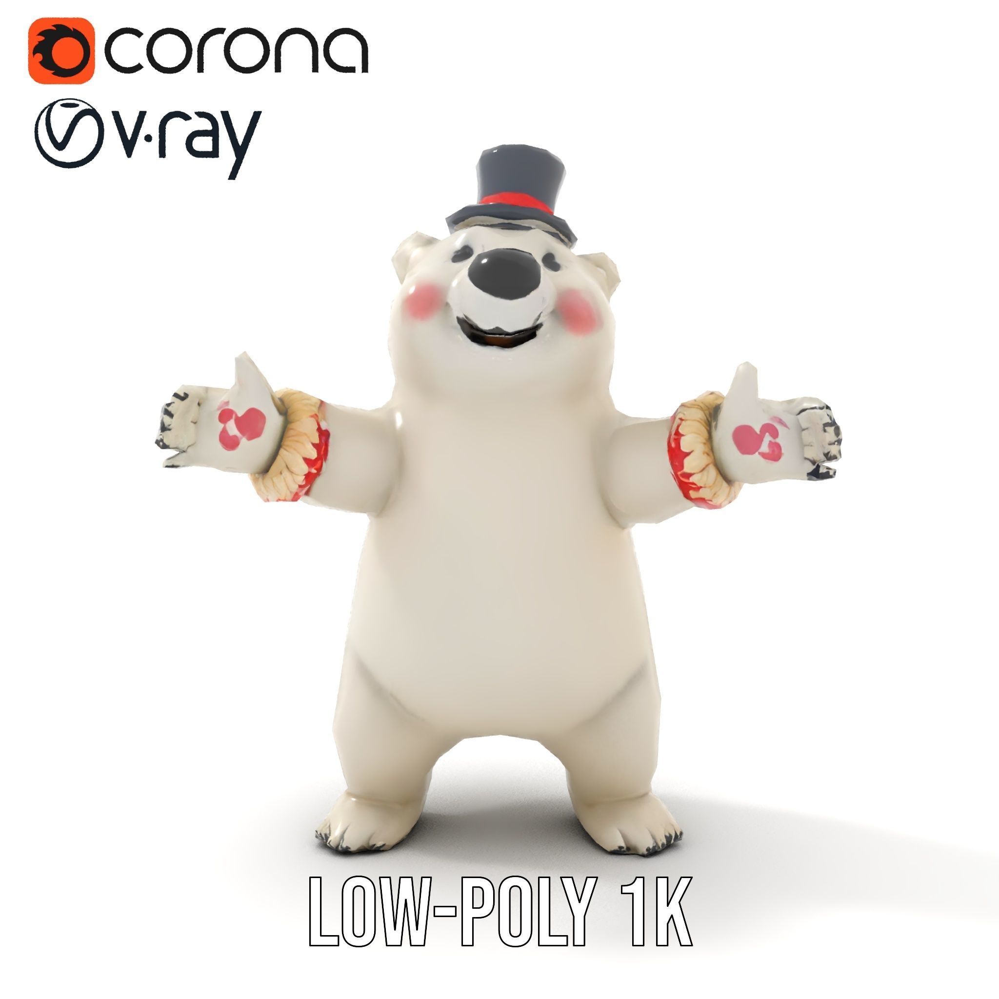 Dapper Polar Bear Model  Rigged and Animated Low-poly 3D model_9