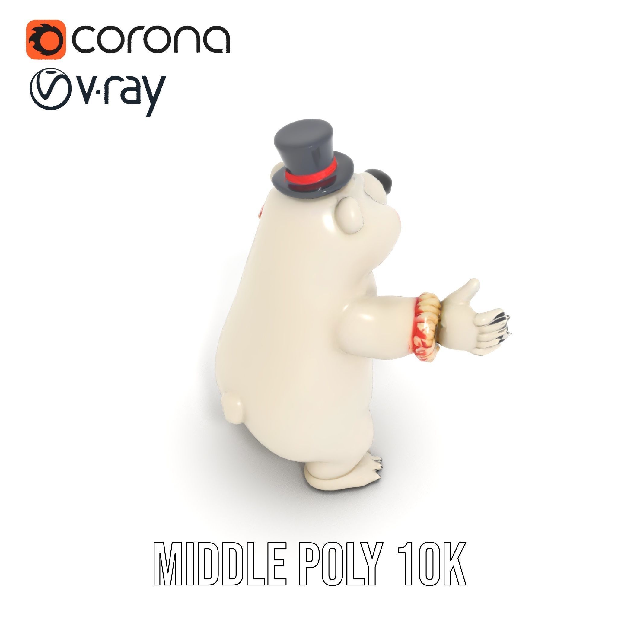Dapper Polar Bear Model  Rigged and Animated Low-poly 3D model_22