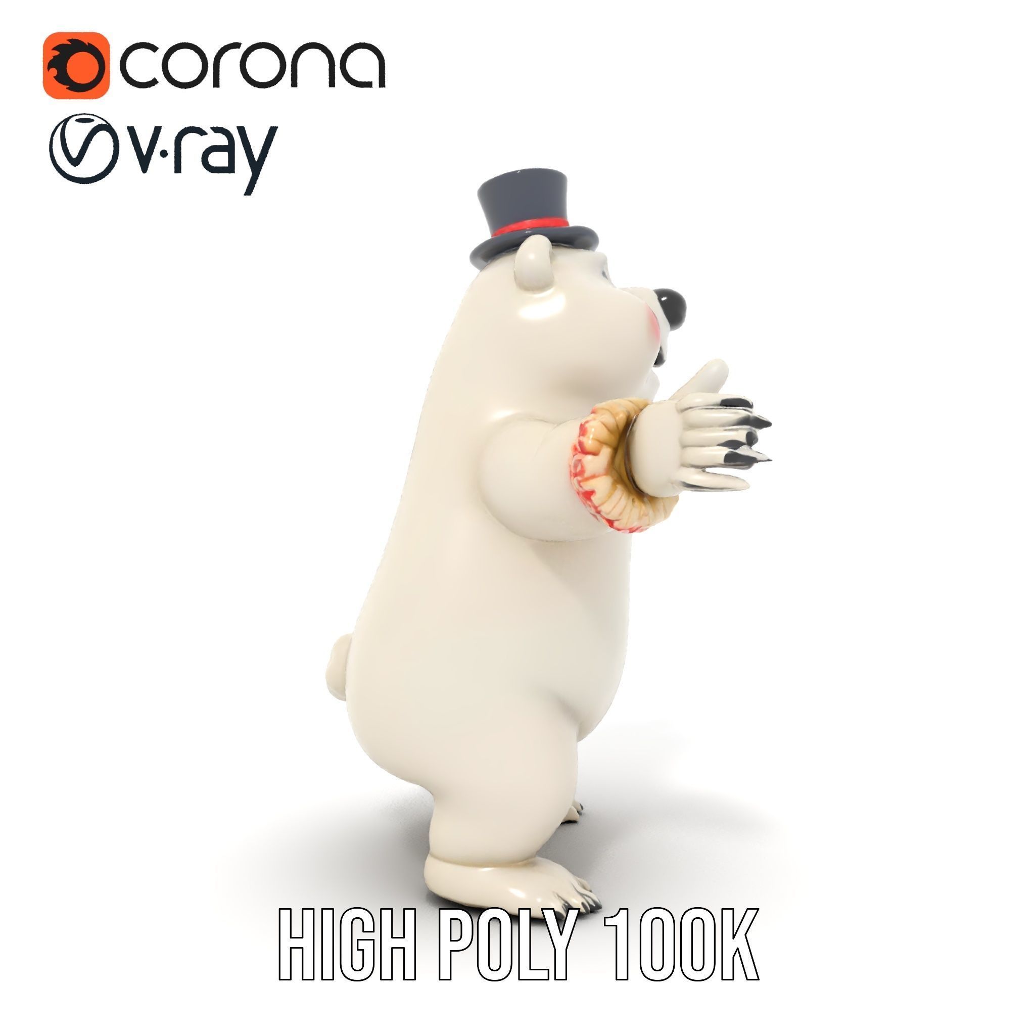 Dapper Polar Bear Model  Rigged and Animated Low-poly 3D model_21