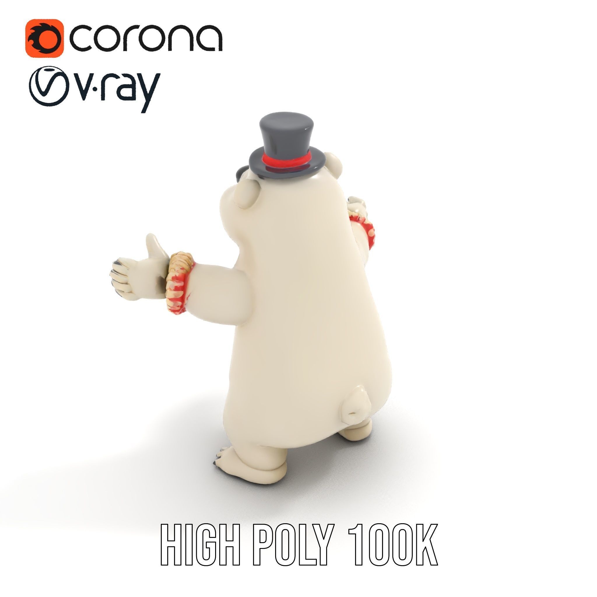 Dapper Polar Bear Model  Rigged and Animated Low-poly 3D model_13