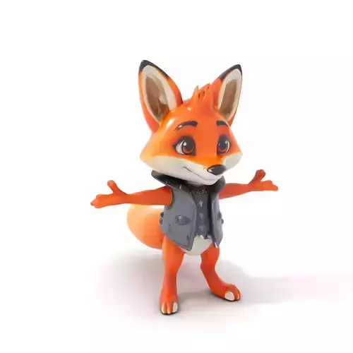 Rigged and Animated Fox Character with Vest and Expressive Eyes