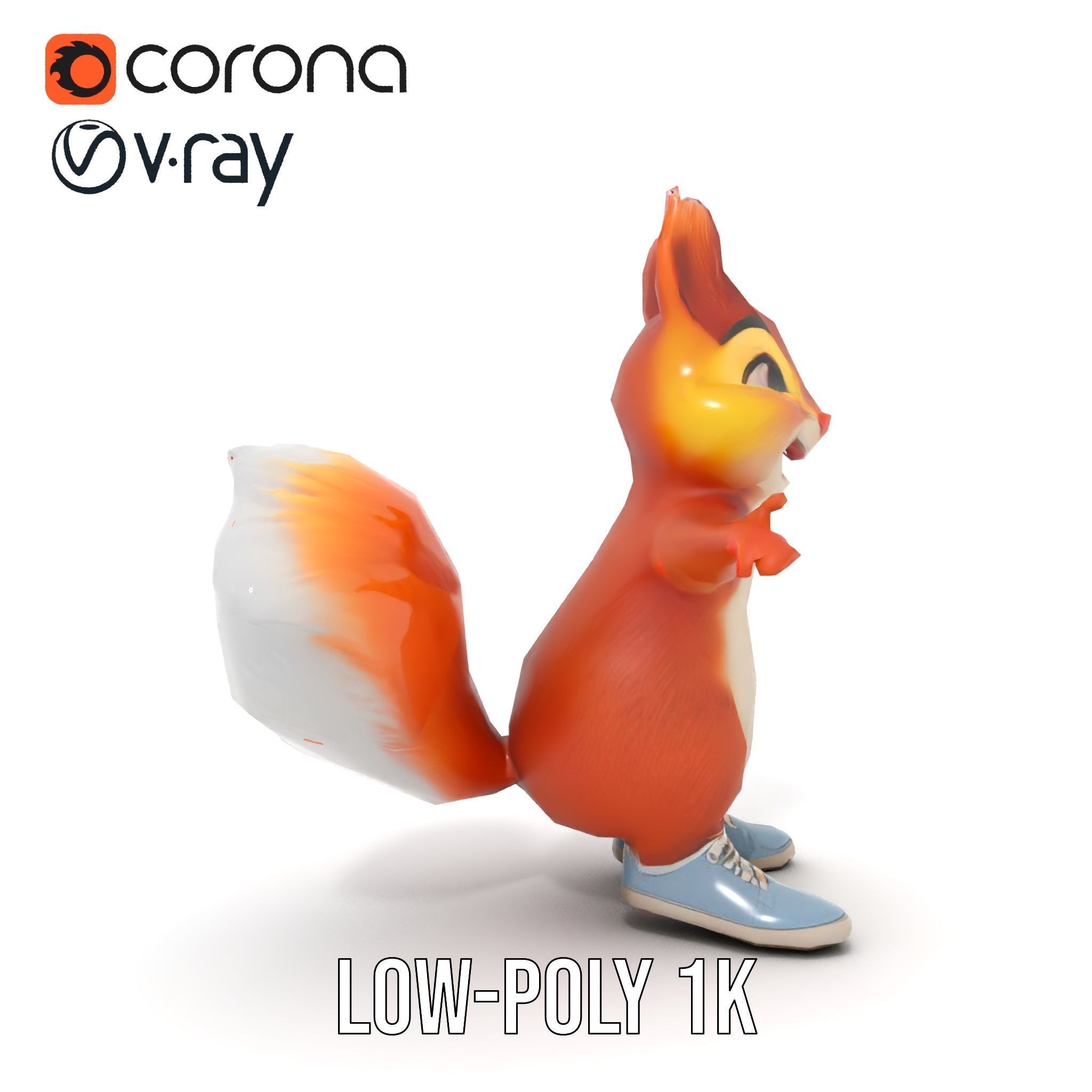 Cheerful Squirrel Character in Sneakers  Rigged and Animated Low-poly 3D model_31