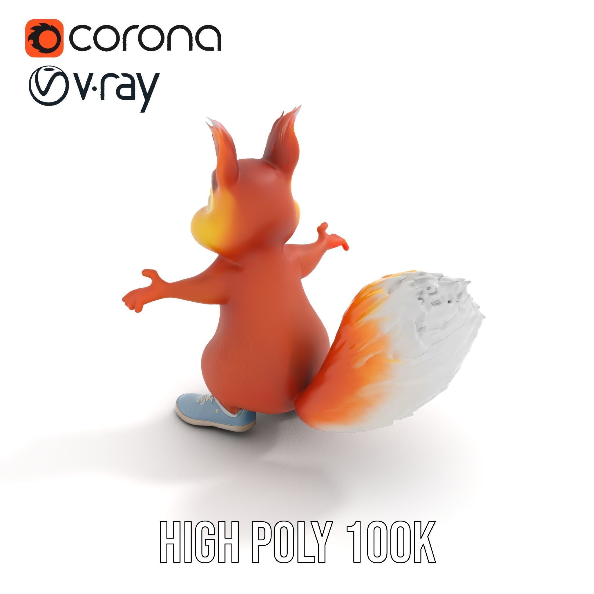 Cheerful Squirrel Character in Sneakers  Rigged and Animated Low-poly 3D model_15
