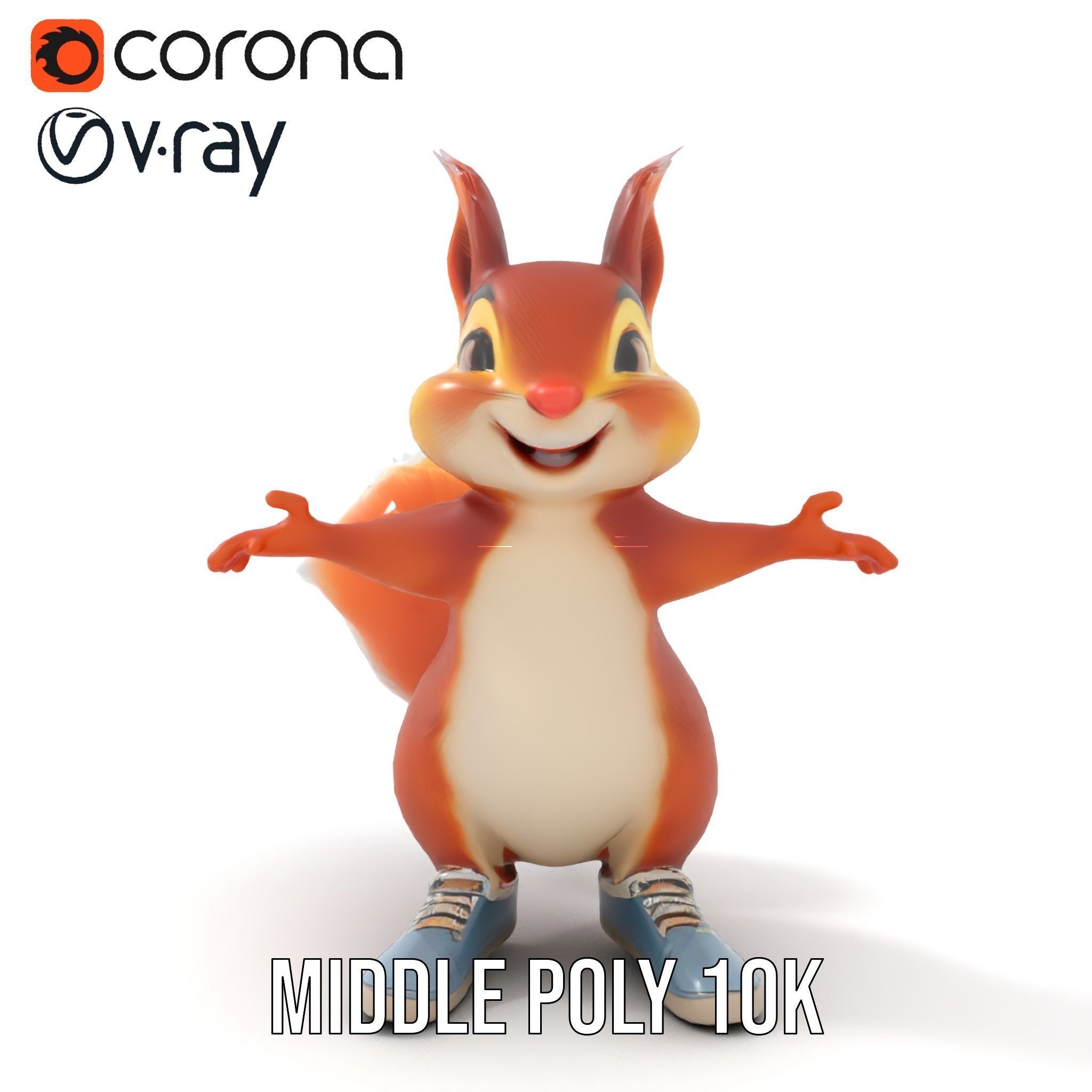 Cheerful Squirrel Character in Sneakers  Rigged and Animated Low-poly 3D model_10
