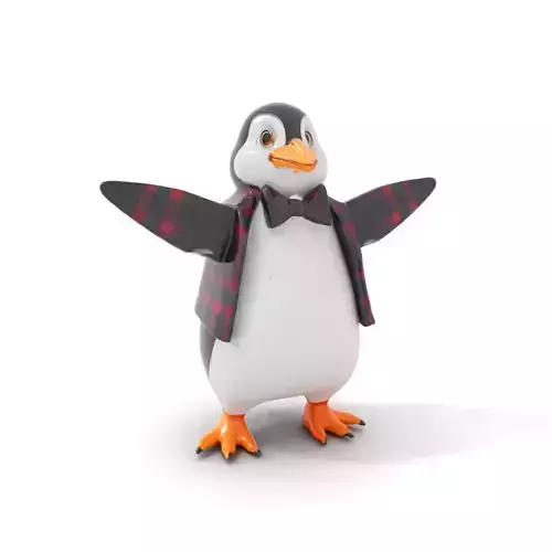 Stylish Rigged and Animated Penguin Character Model in Plaid Outfit