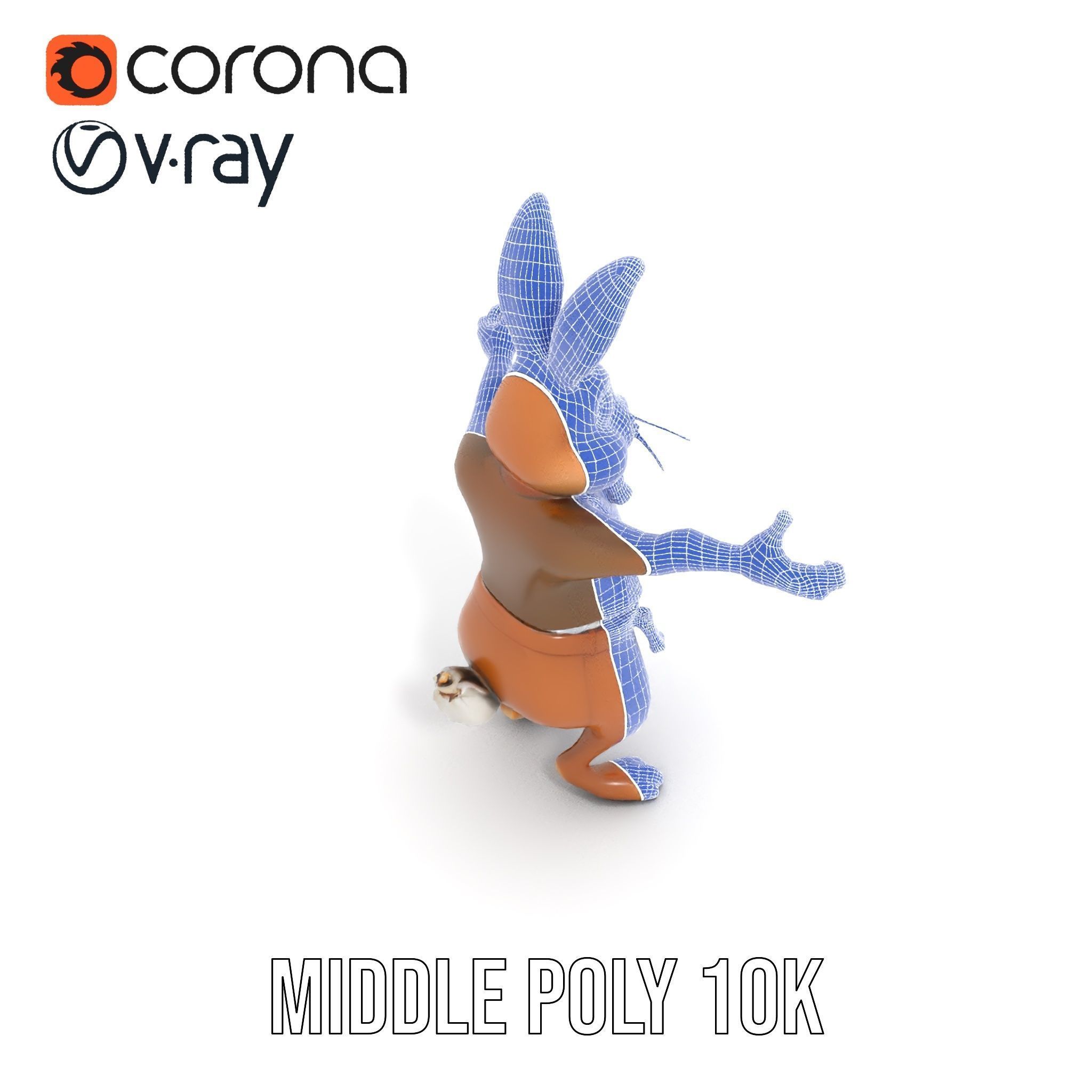 Charming Rabbit Character Rigged and Animated with Outfit and... Low-poly 3D model_16