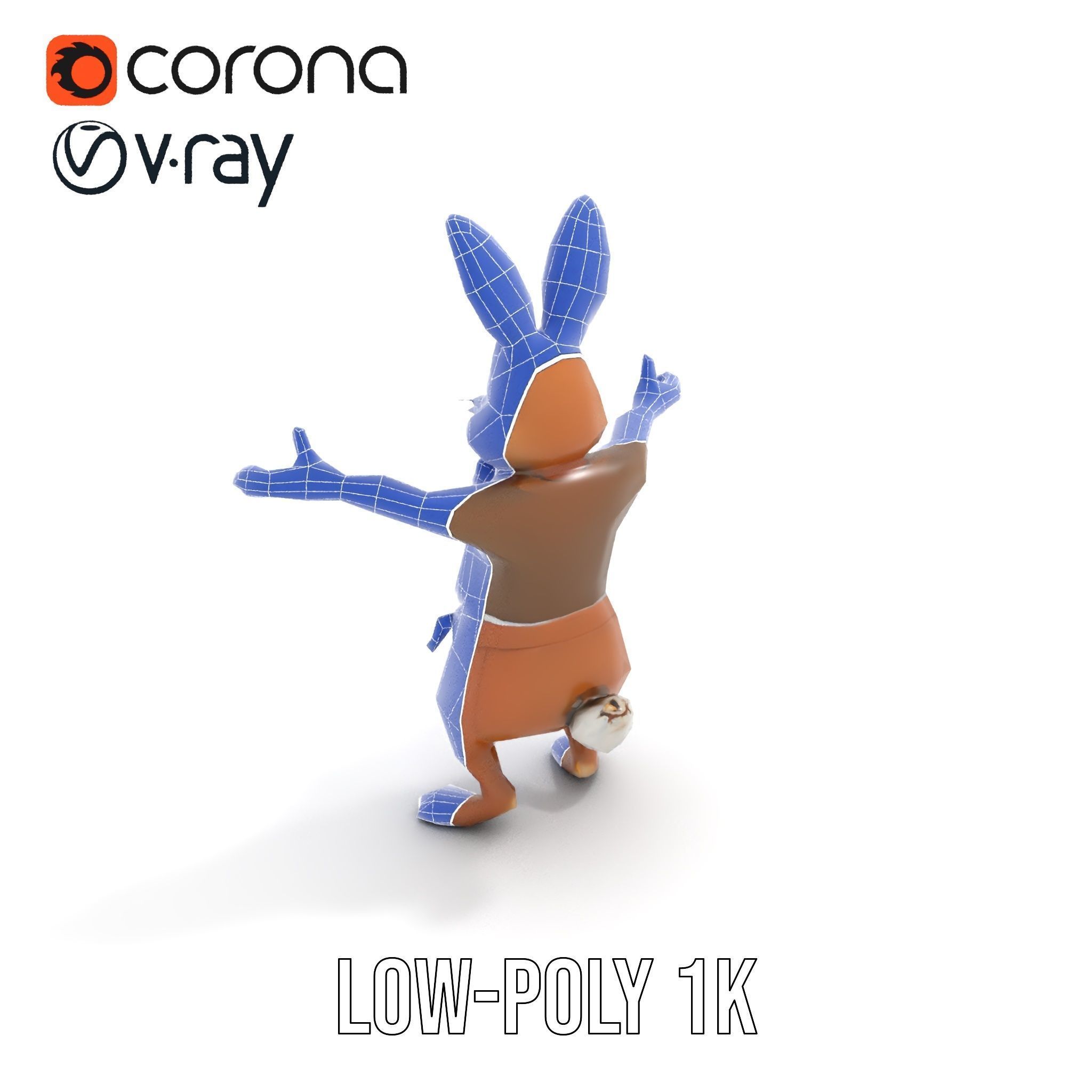 Charming Rabbit Character Rigged and Animated with Outfit and... Low-poly 3D model_26
