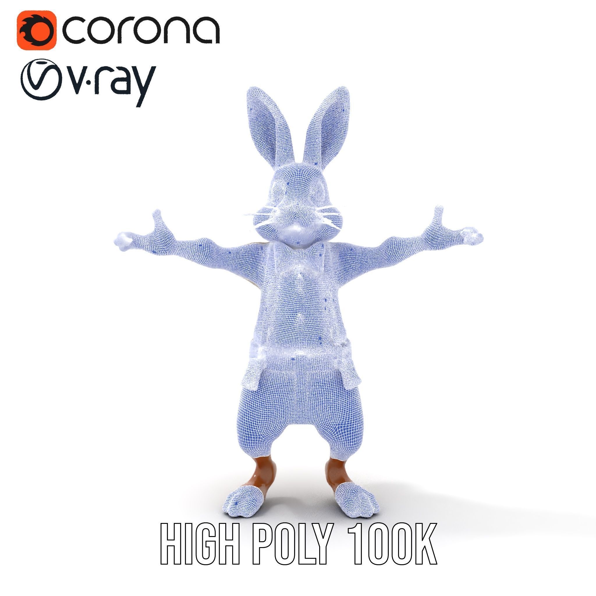 Charming Rabbit Character Rigged and Animated with Outfit and... Low-poly 3D model_36