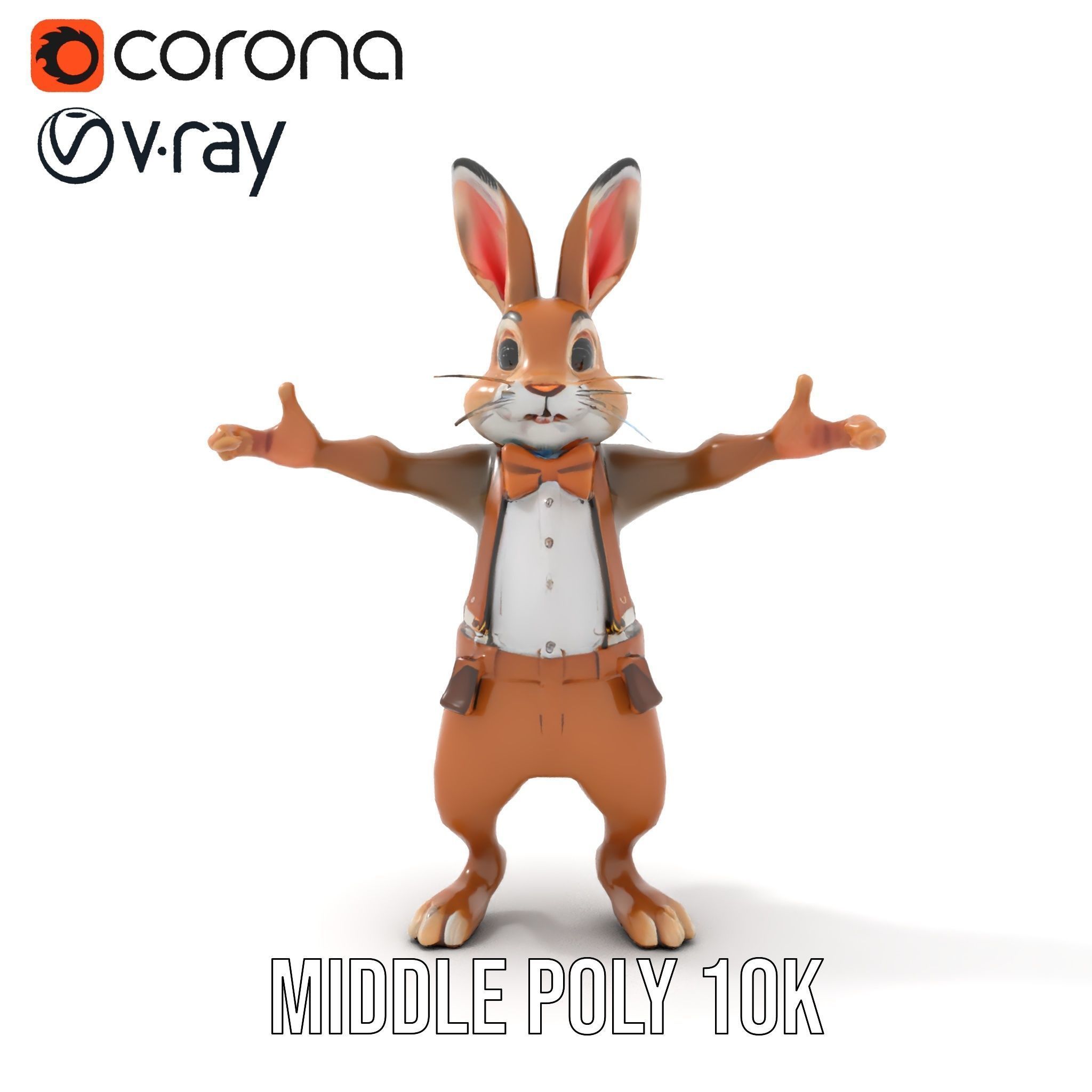 Charming Rabbit Character Rigged and Animated with Outfit and... Low-poly 3D model_22