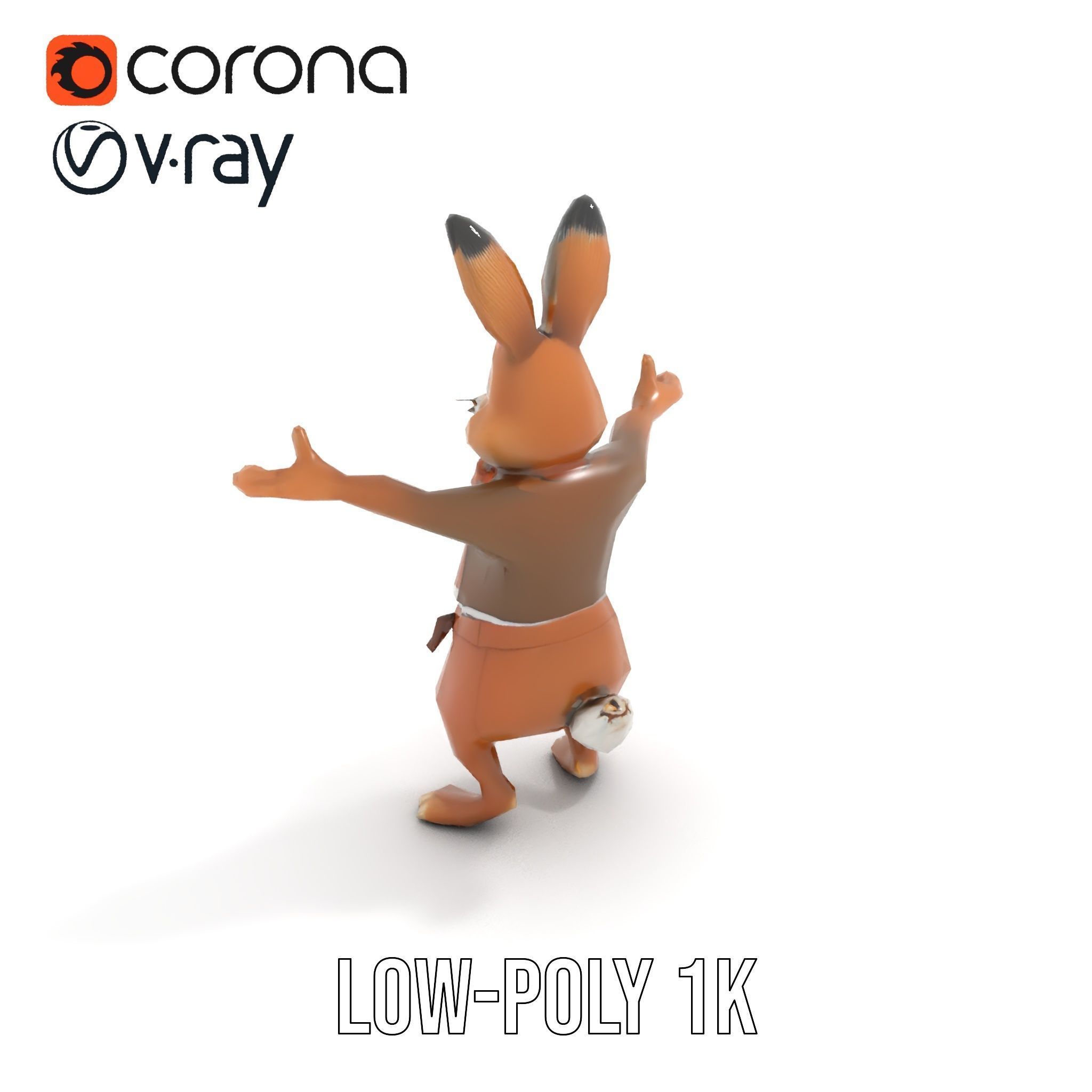 Charming Rabbit Character Rigged and Animated with Outfit and... Low-poly 3D model_20