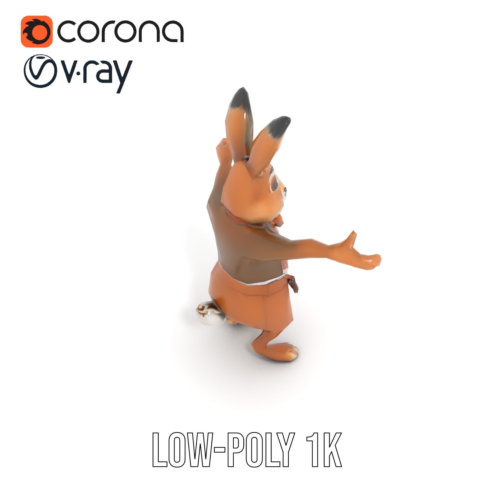 Charming Rabbit Character Rigged and Animated with Outfit and... Low-poly 3D model_9