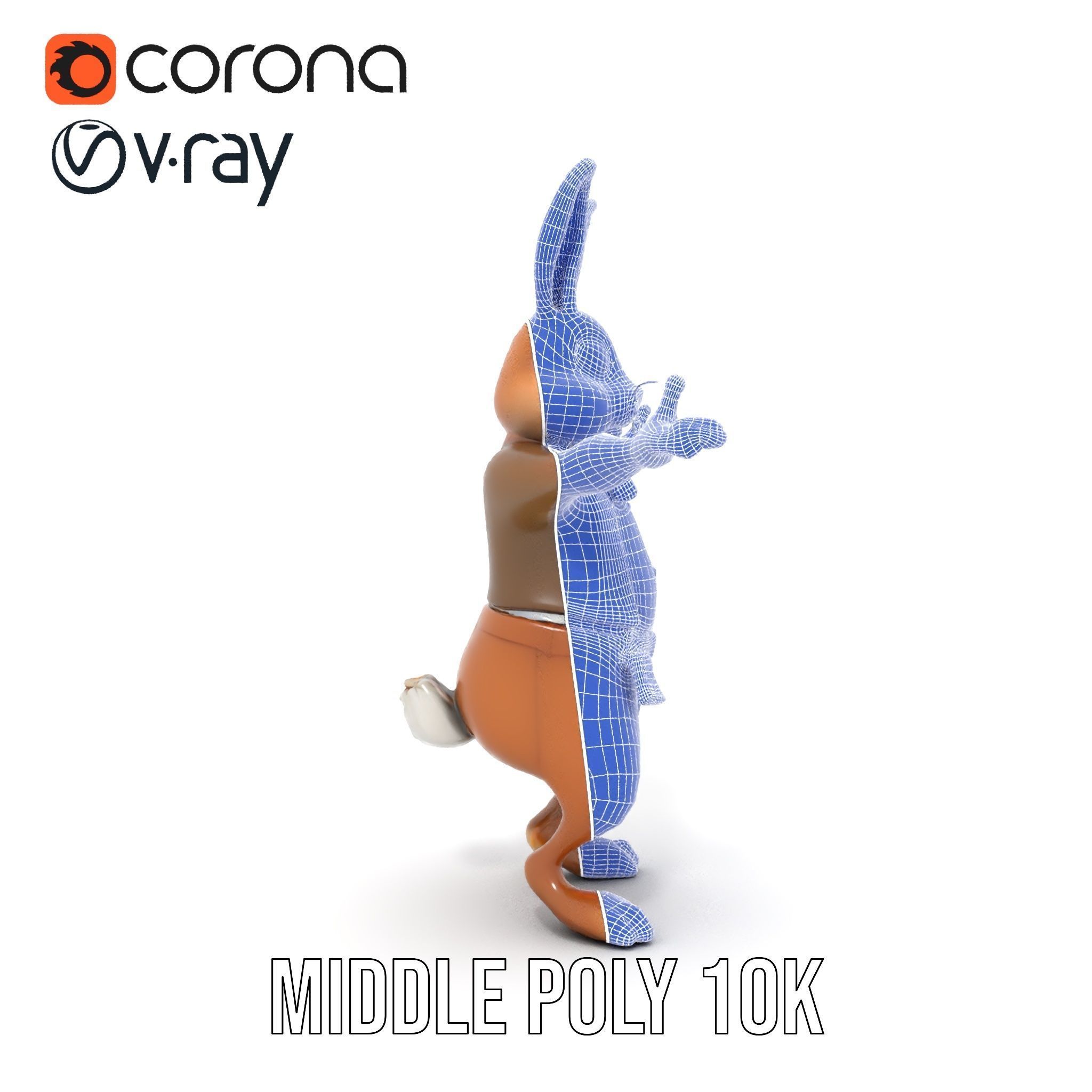 Charming Rabbit Character Rigged and Animated with Outfit and... Low-poly 3D model_33