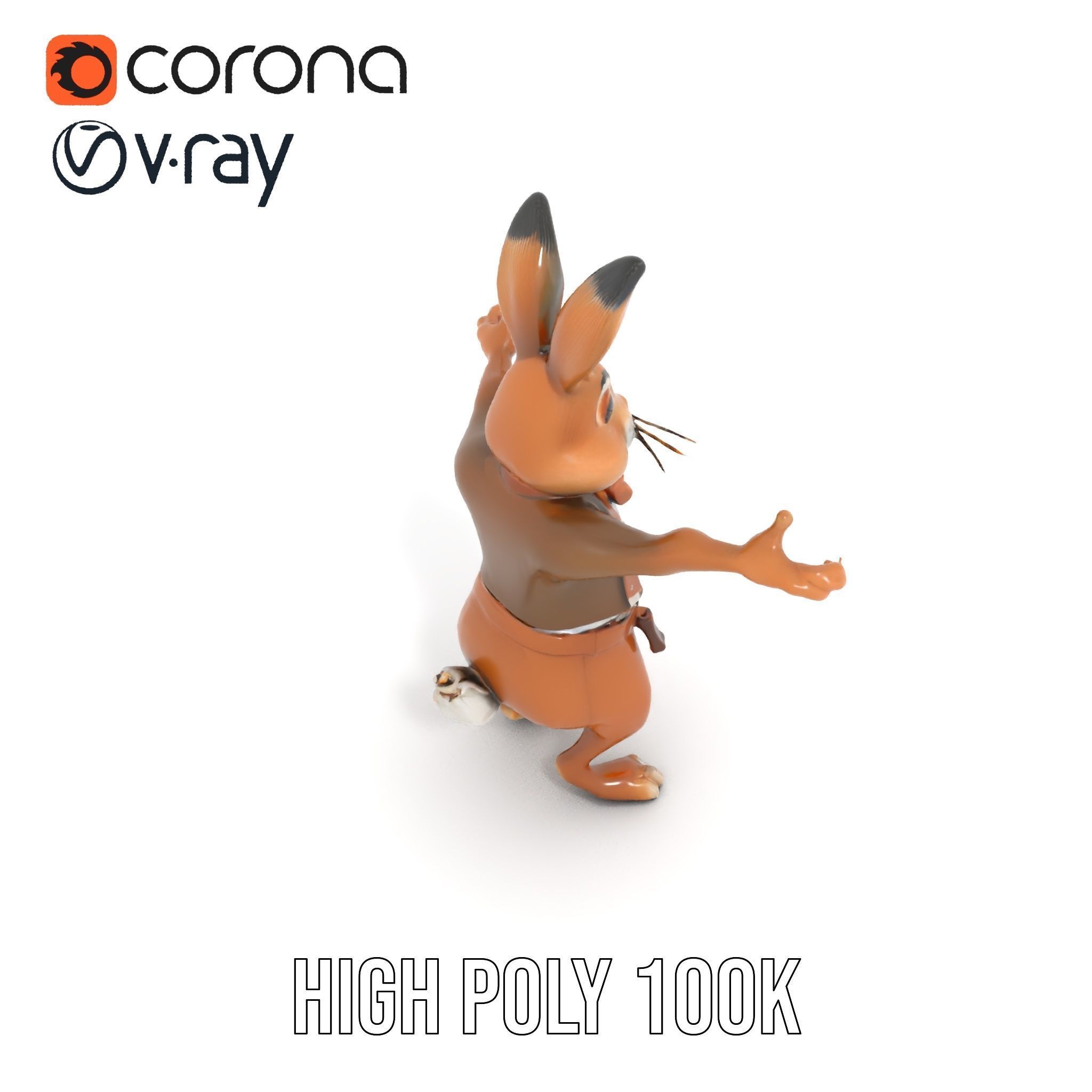 Charming Rabbit Character Rigged and Animated with Outfit and... Low-poly 3D model_15