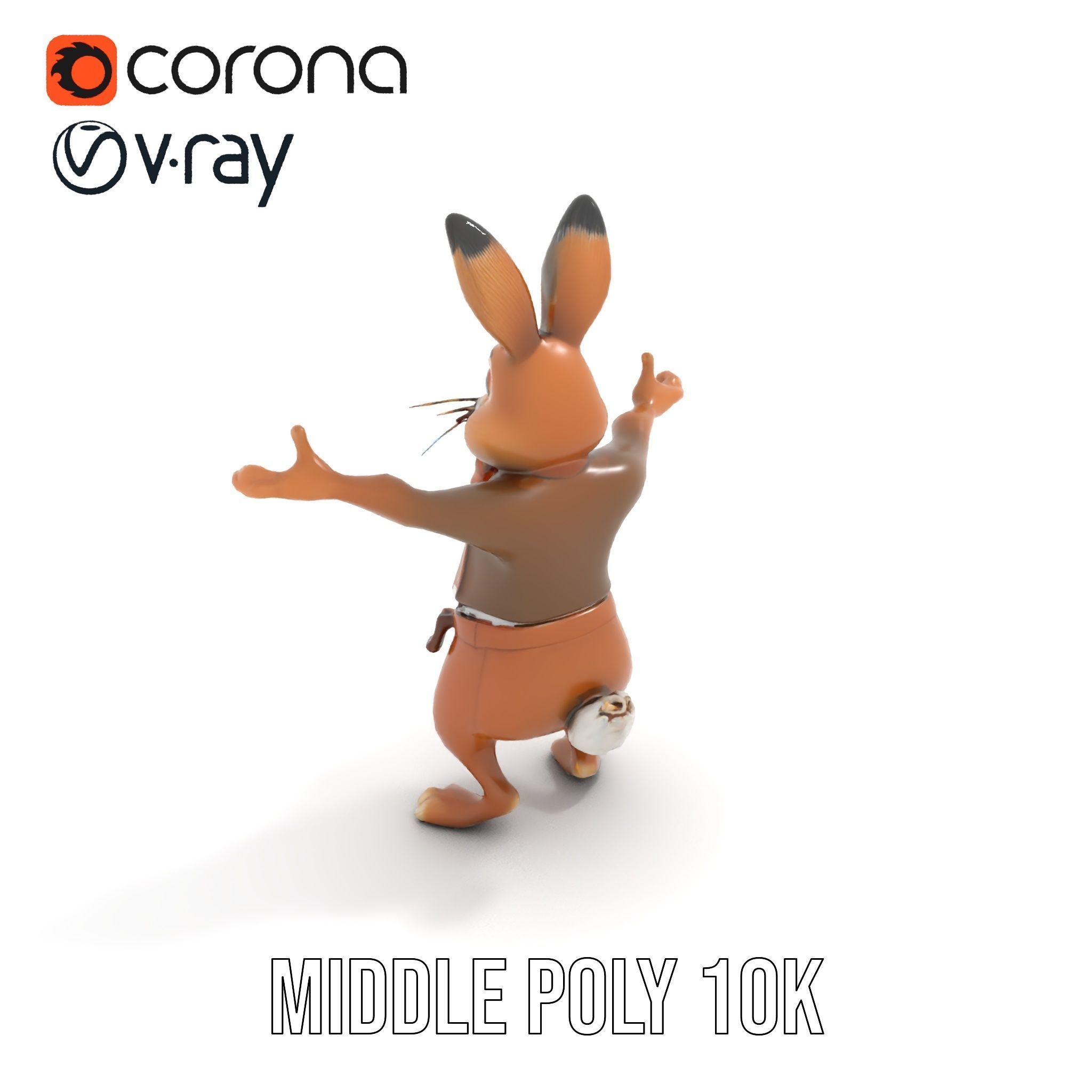 Charming Rabbit Character Rigged and Animated with Outfit and... Low-poly 3D model_25