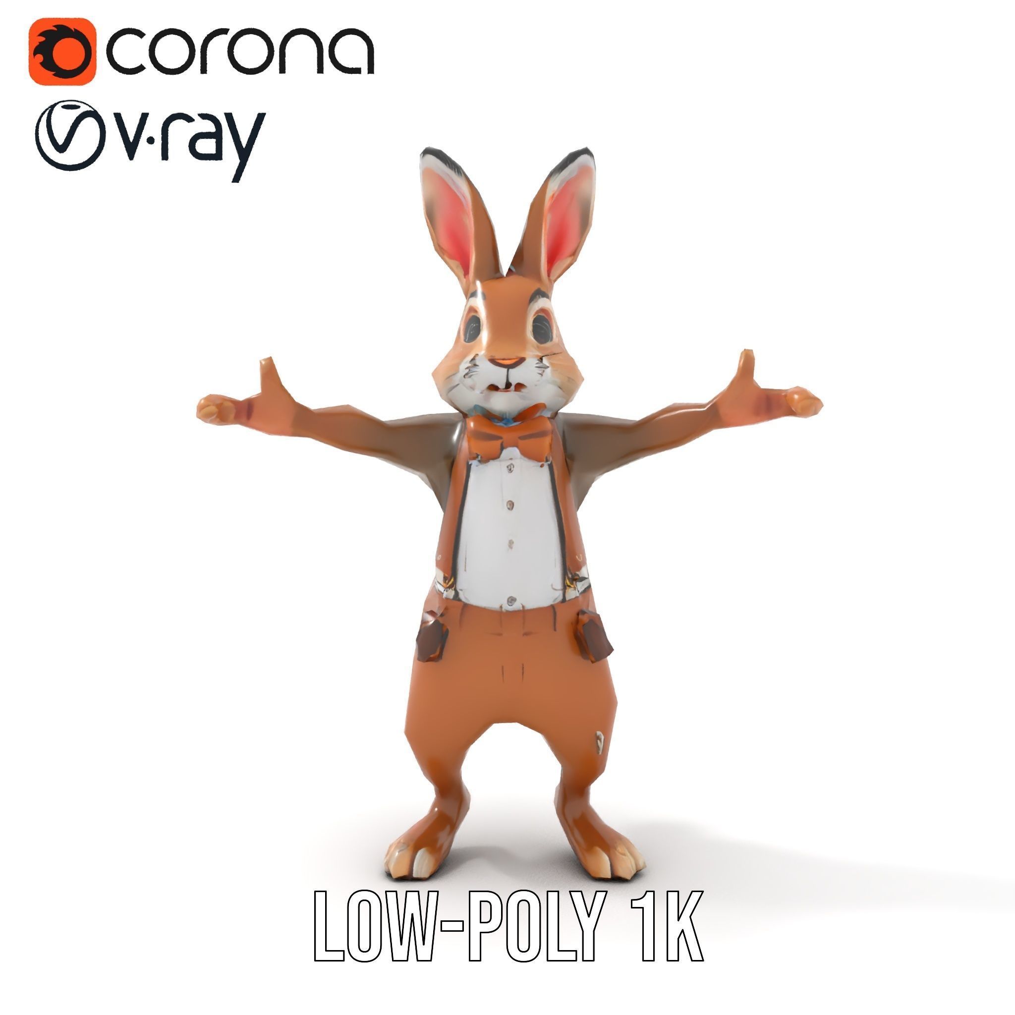 Charming Rabbit Character Rigged and Animated with Outfit and... Low-poly 3D model_11