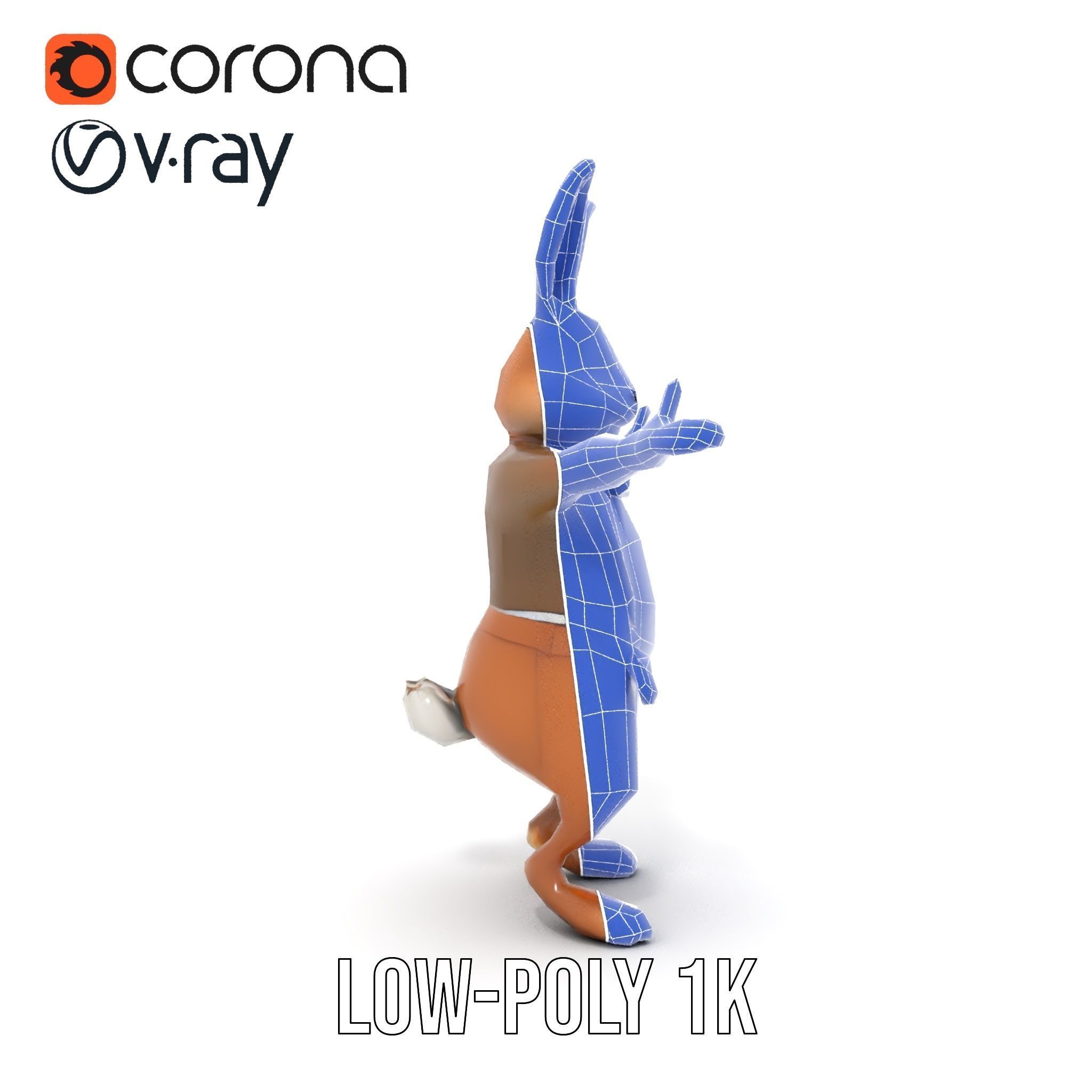 Charming Rabbit Character Rigged and Animated with Outfit and... Low-poly 3D model_29