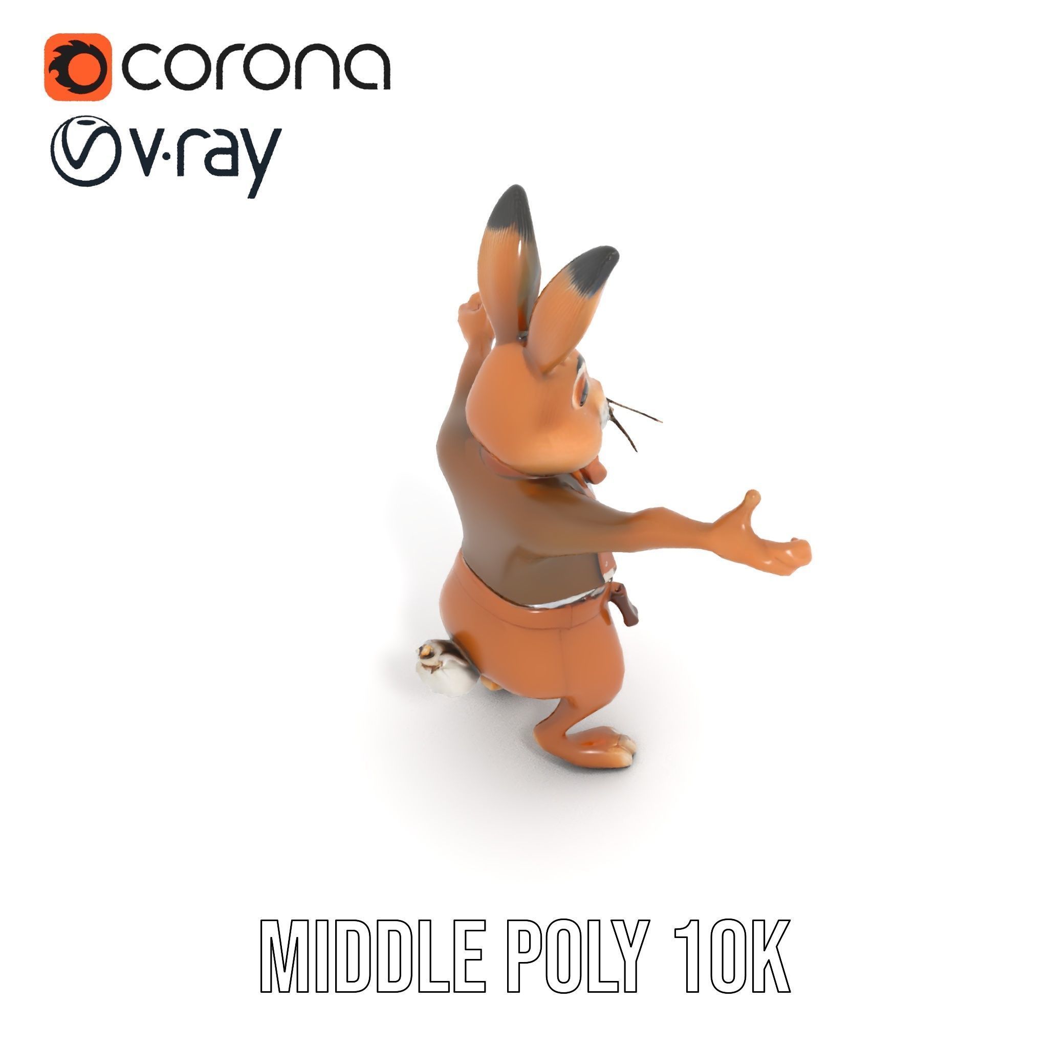 Charming Rabbit Character Rigged and Animated with Outfit and... Low-poly 3D model_13